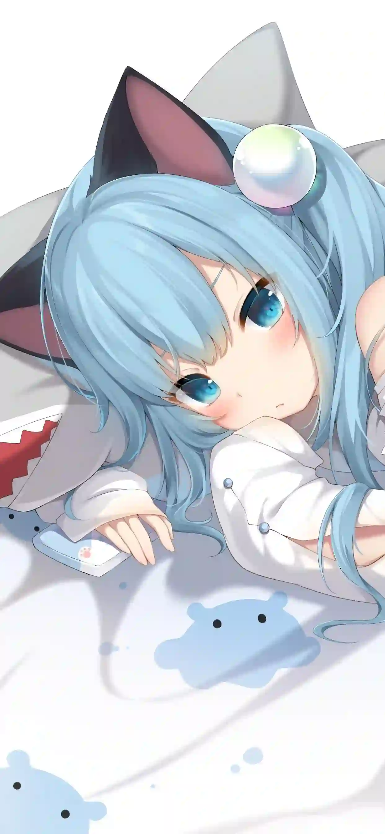 可爱动漫女孩 猫耳女孩 蓝色头发 