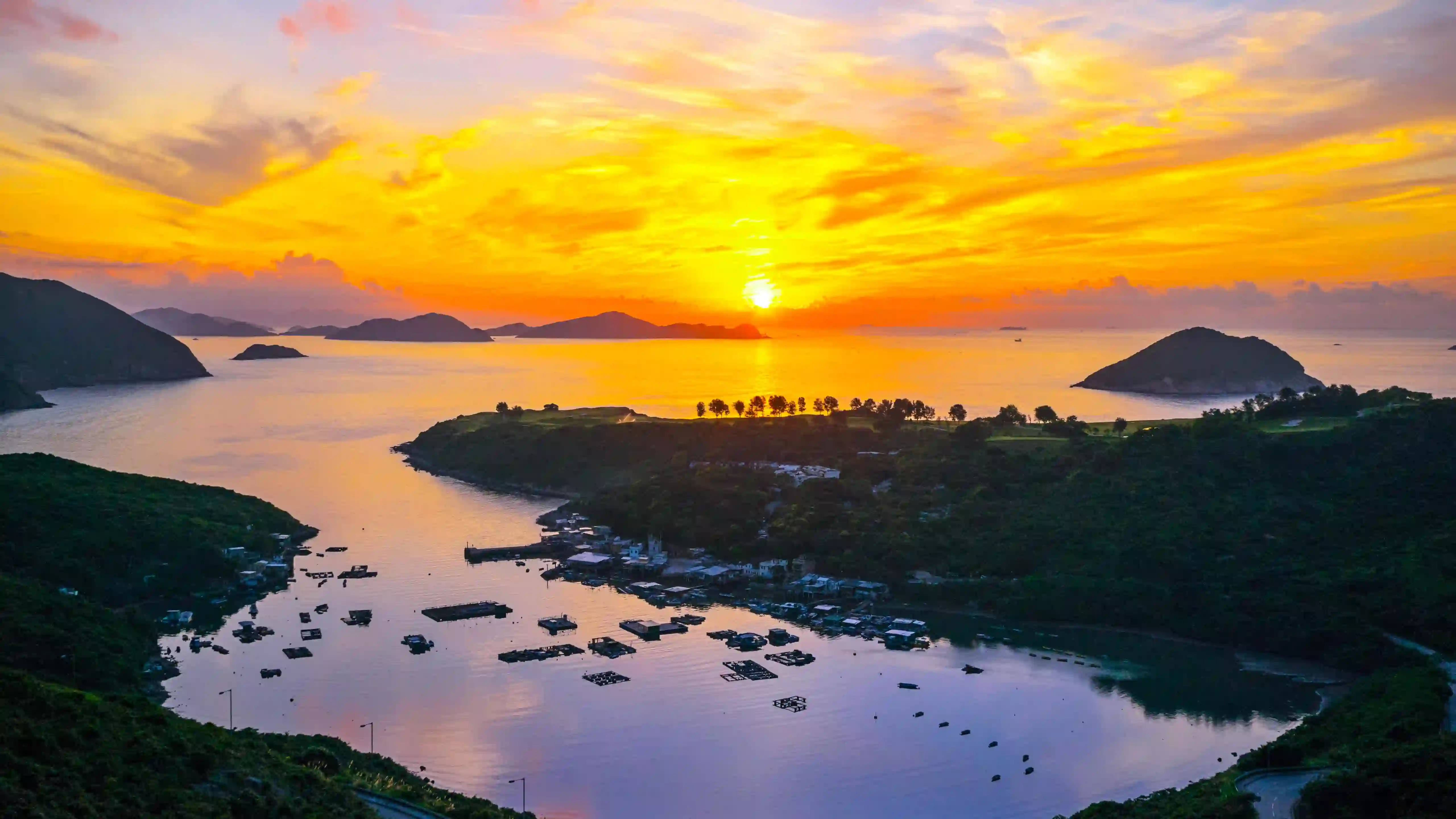 渔村海湾日落 唯美海景 水 海