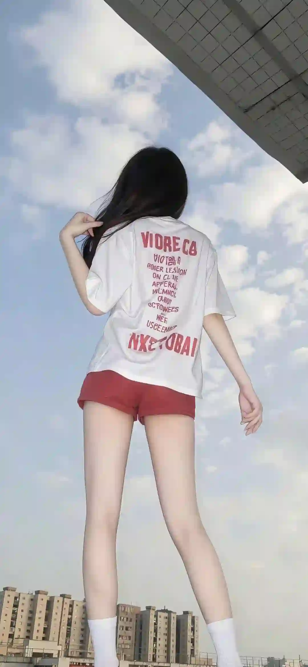 长发美腿女孩 背影