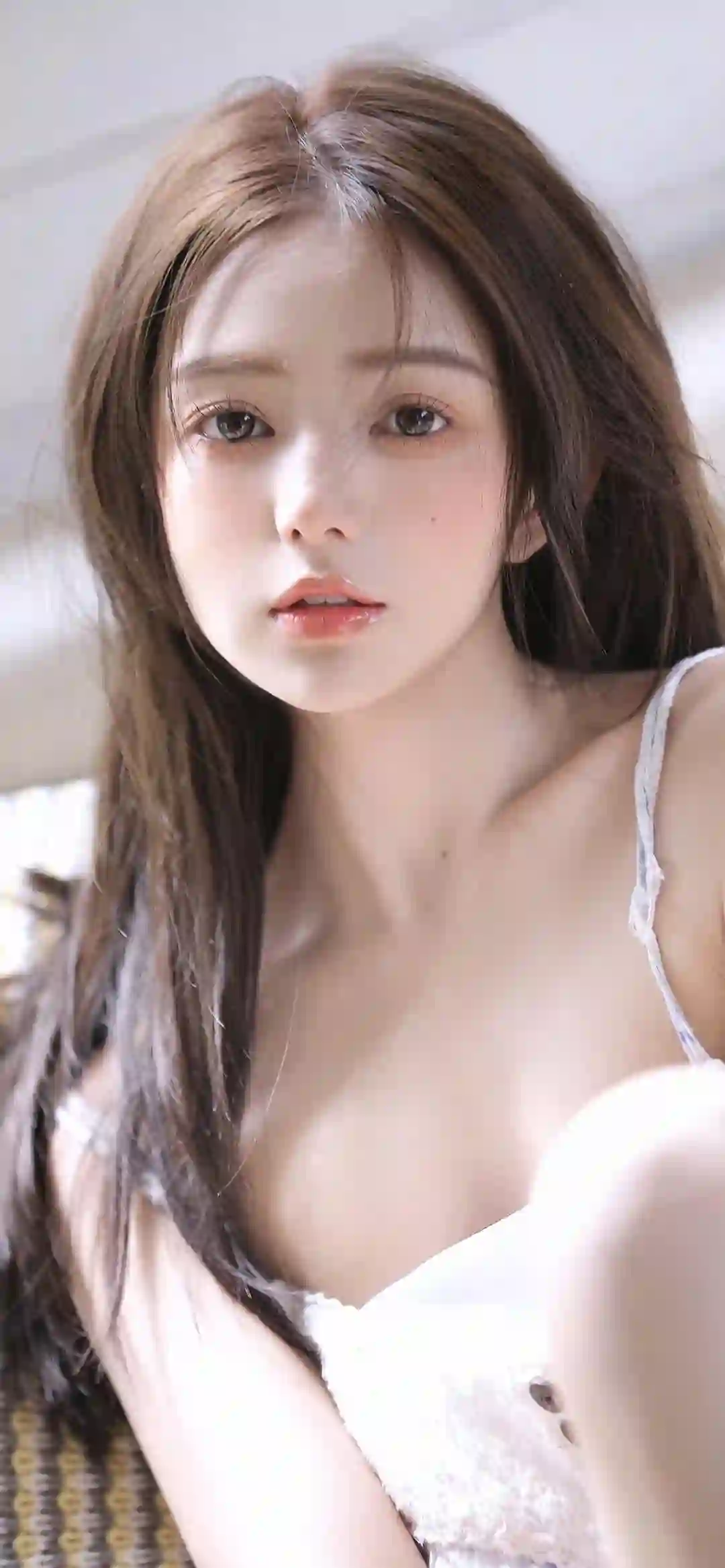 清新少女 白色吊带 长发女孩 温柔肖像