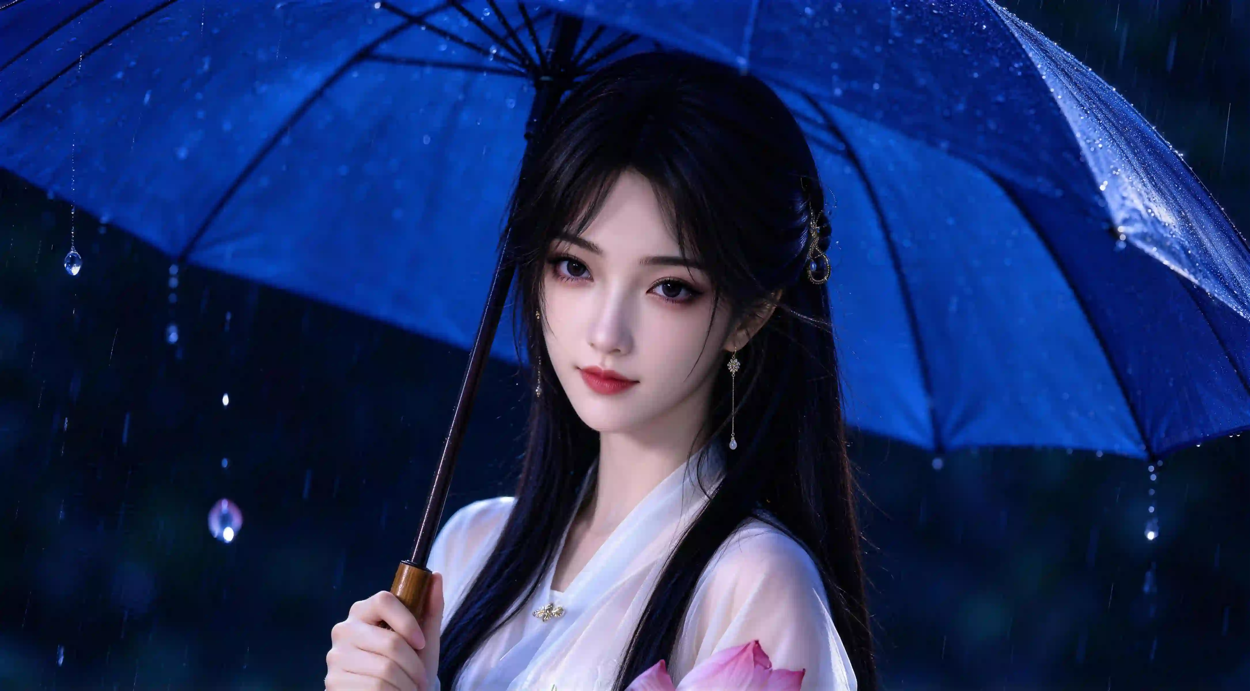 汉服 古风美女 雨景 雨夜 唯美人物 氛围感 冷艳