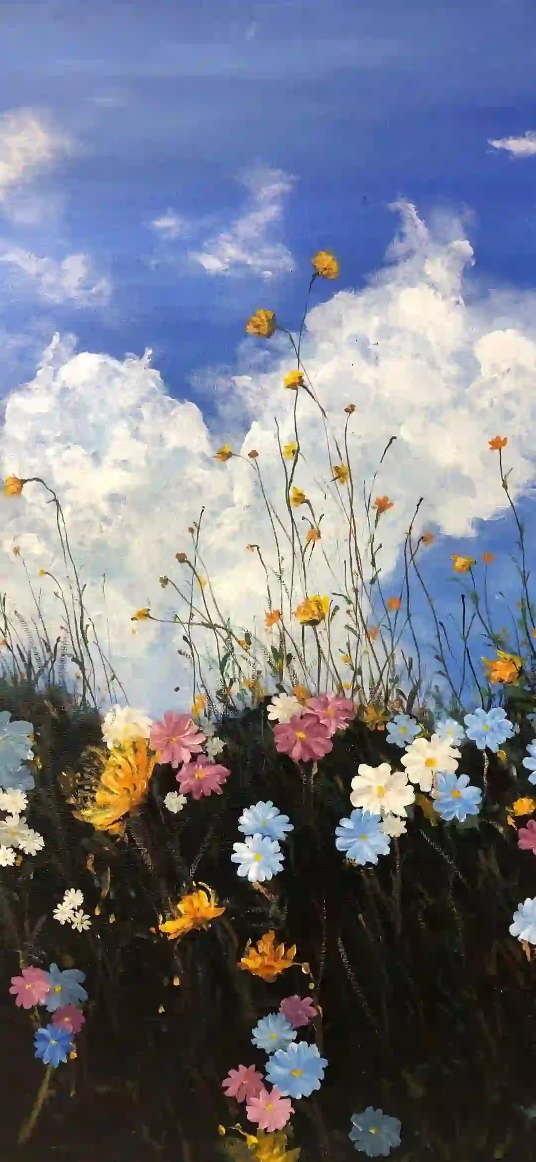 油画风格的花朵 白云 
