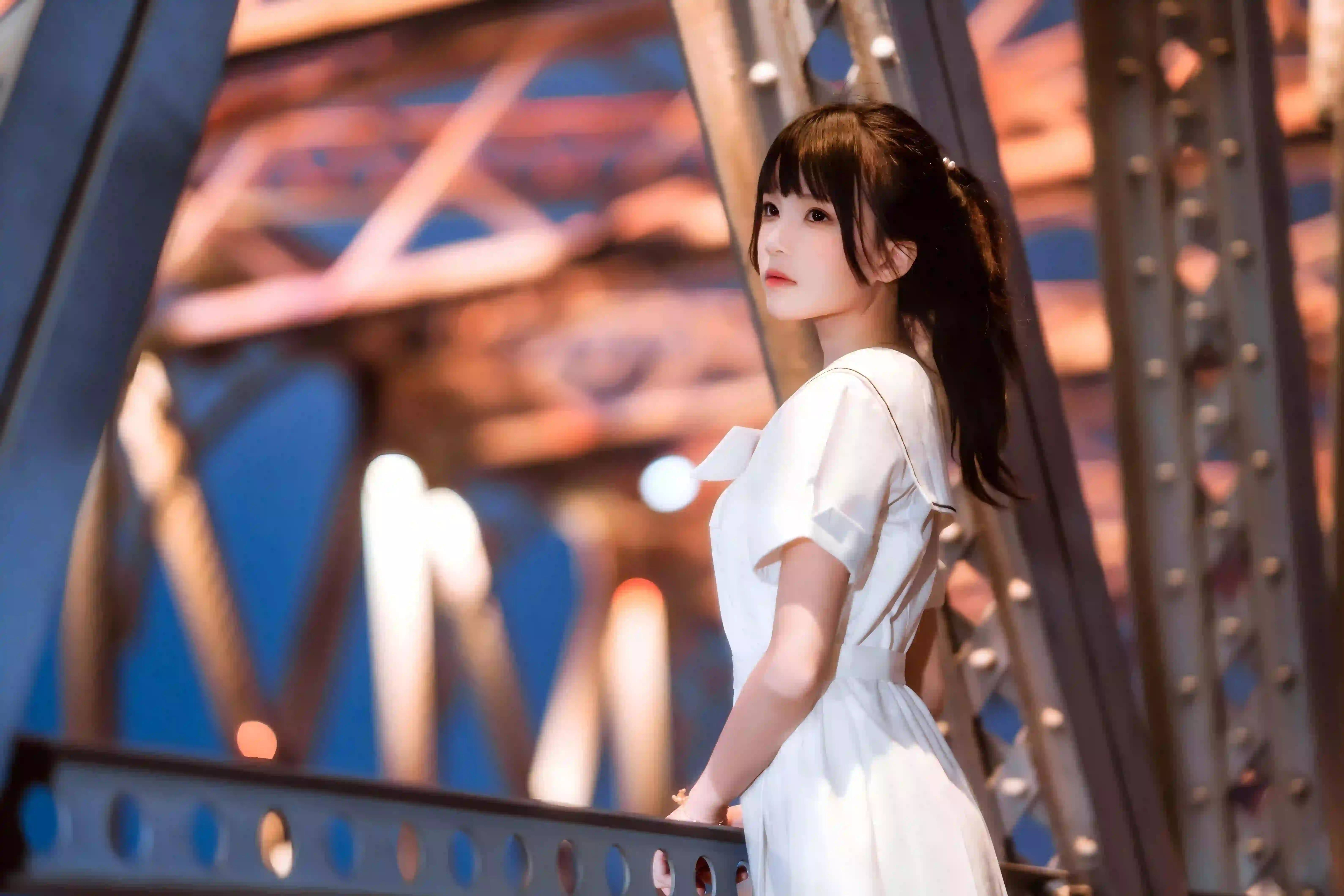 长发美女 清纯 可爱 纯欲 白色裙子