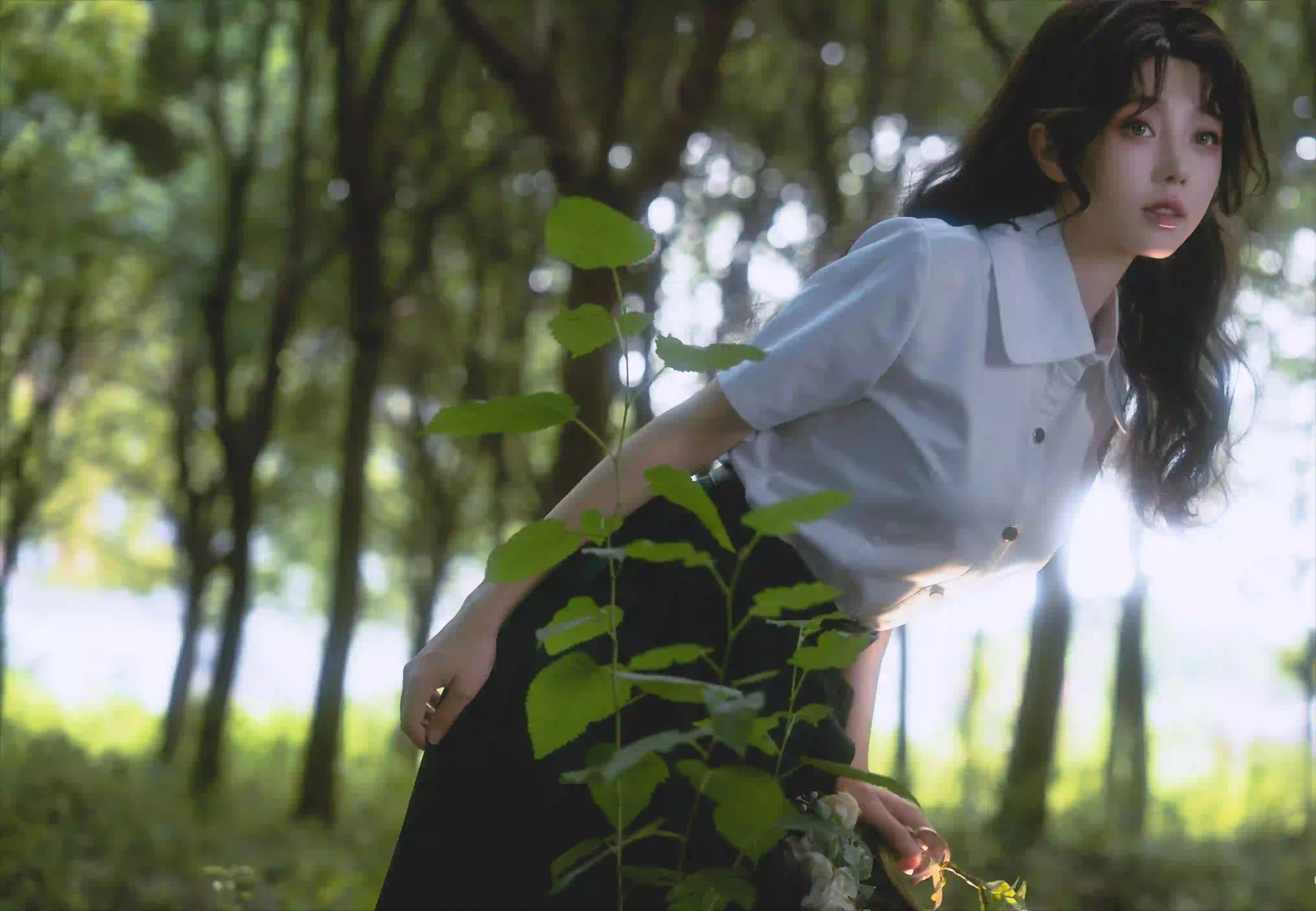 白色衬衫 户外 长发清纯美女 自然 小清新