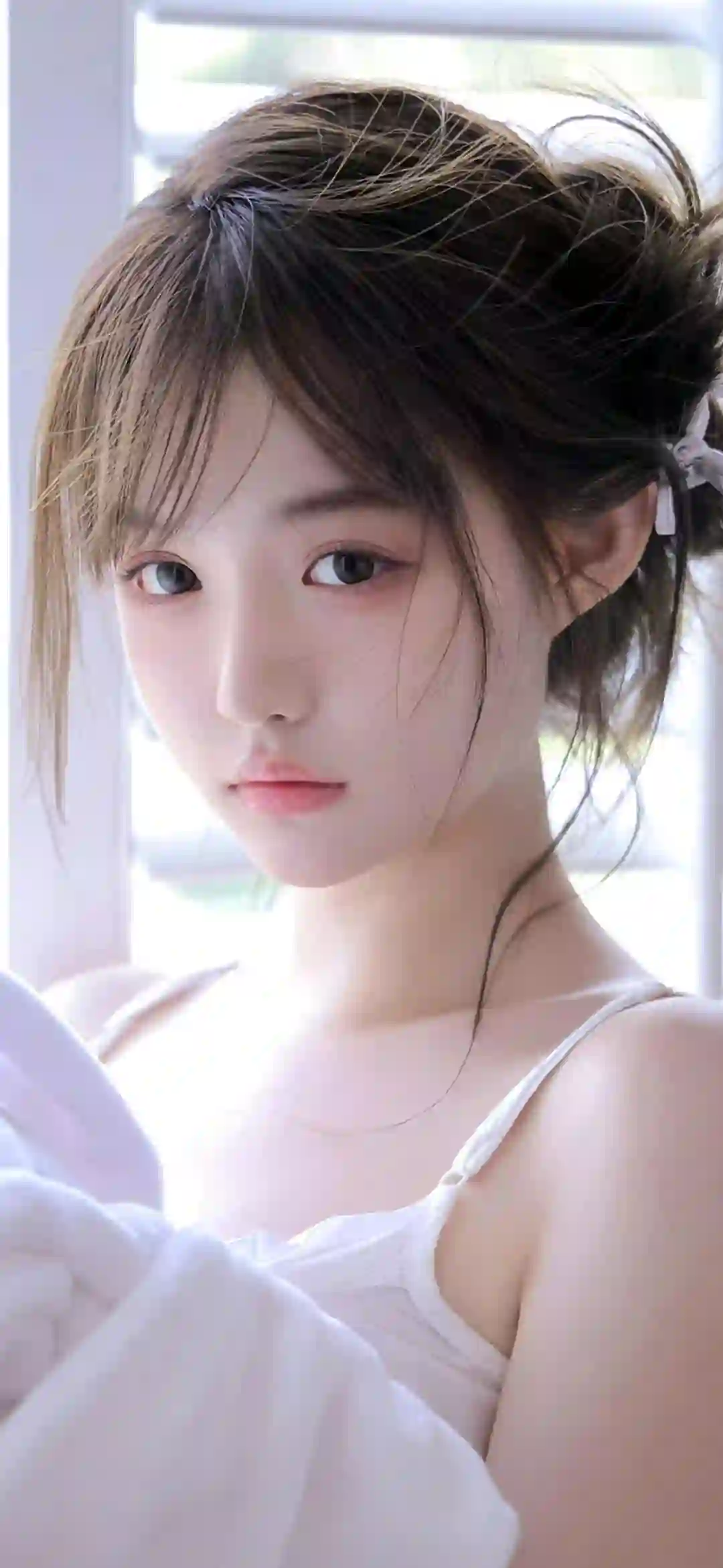 美女 长发美女 可爱清纯美女 白色吊带装