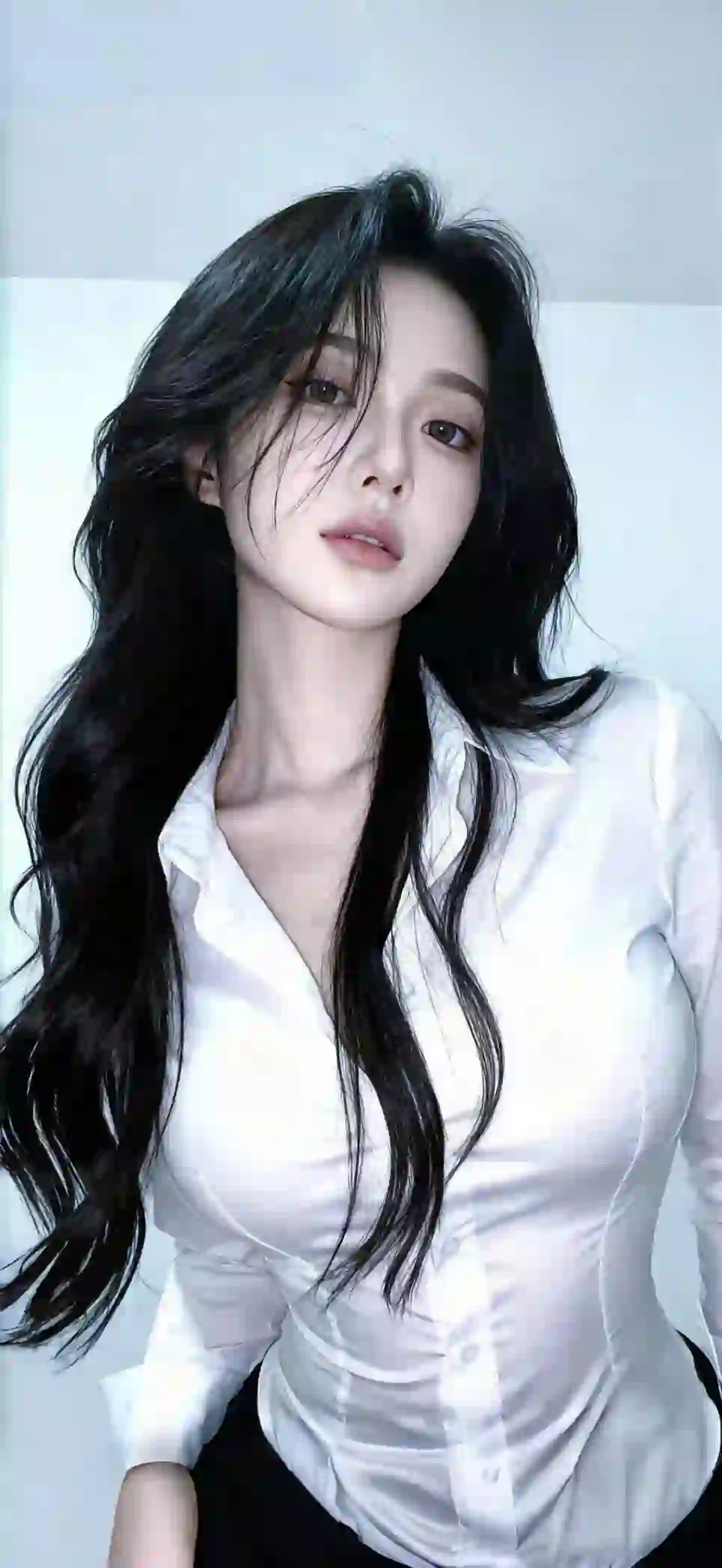 白色衬衫 长发美女 个性美女