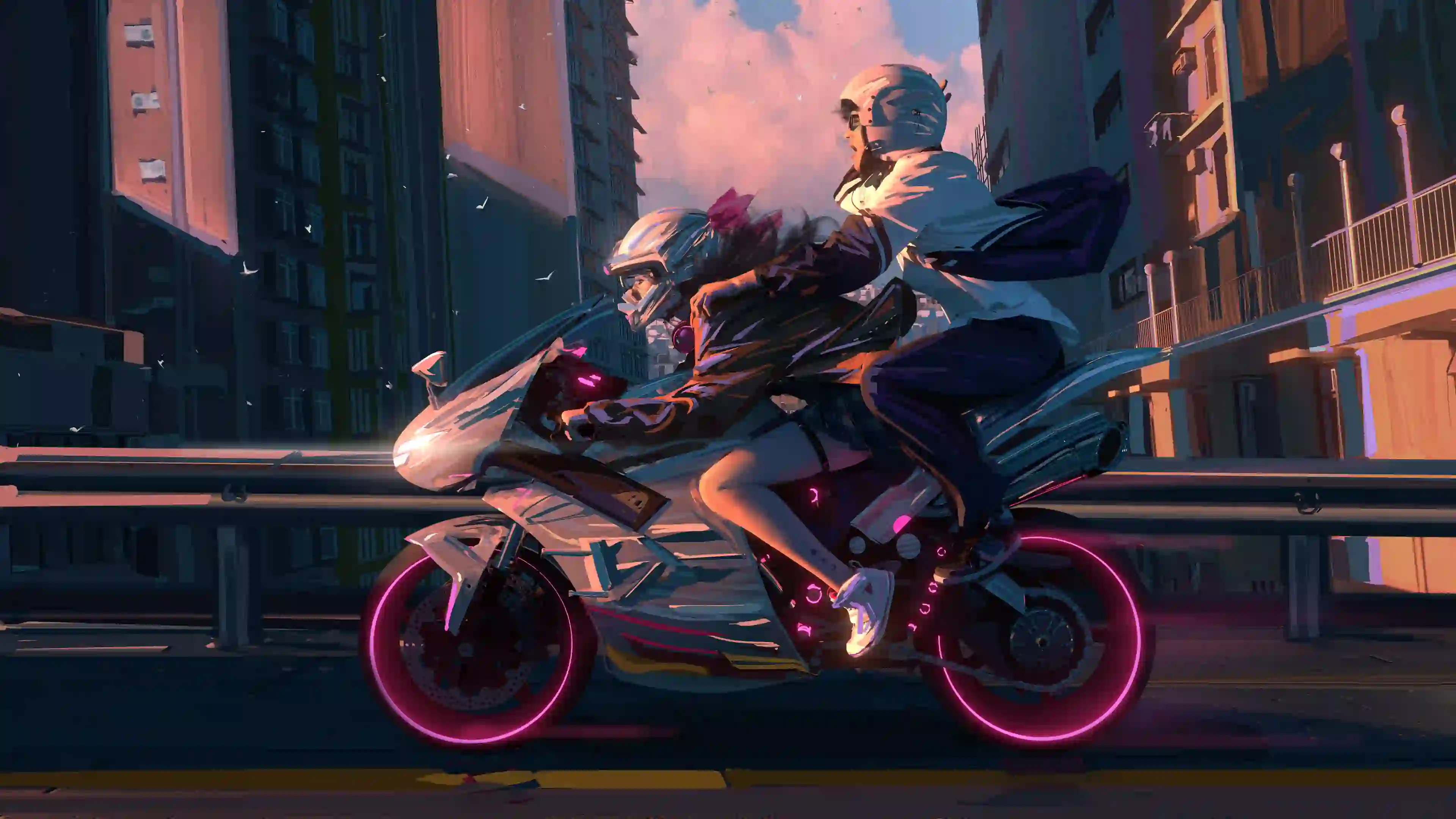 动漫女孩 二次元 机车 炫酷机车 wlop