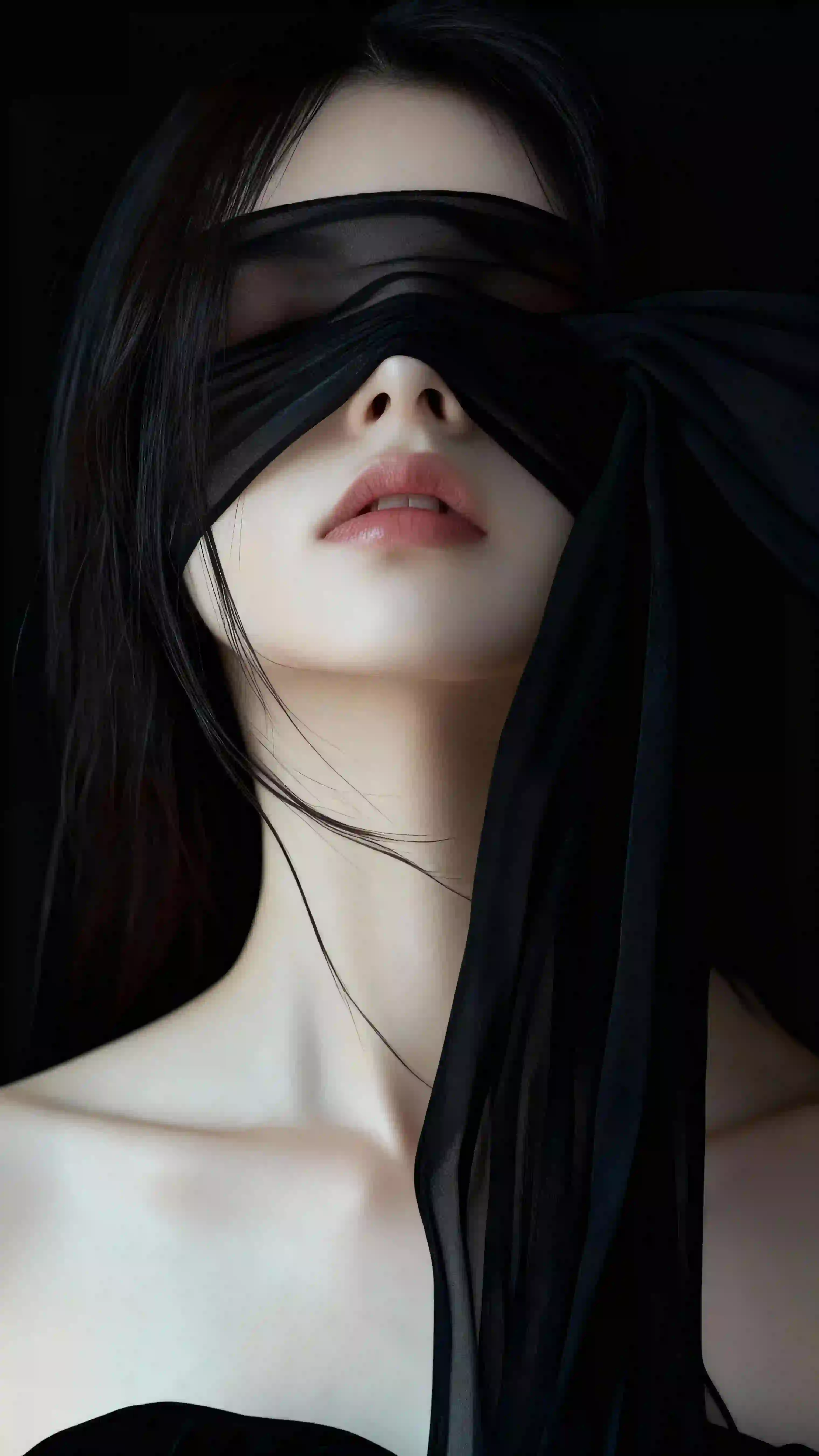 黑纱遮眼 长发性感美女