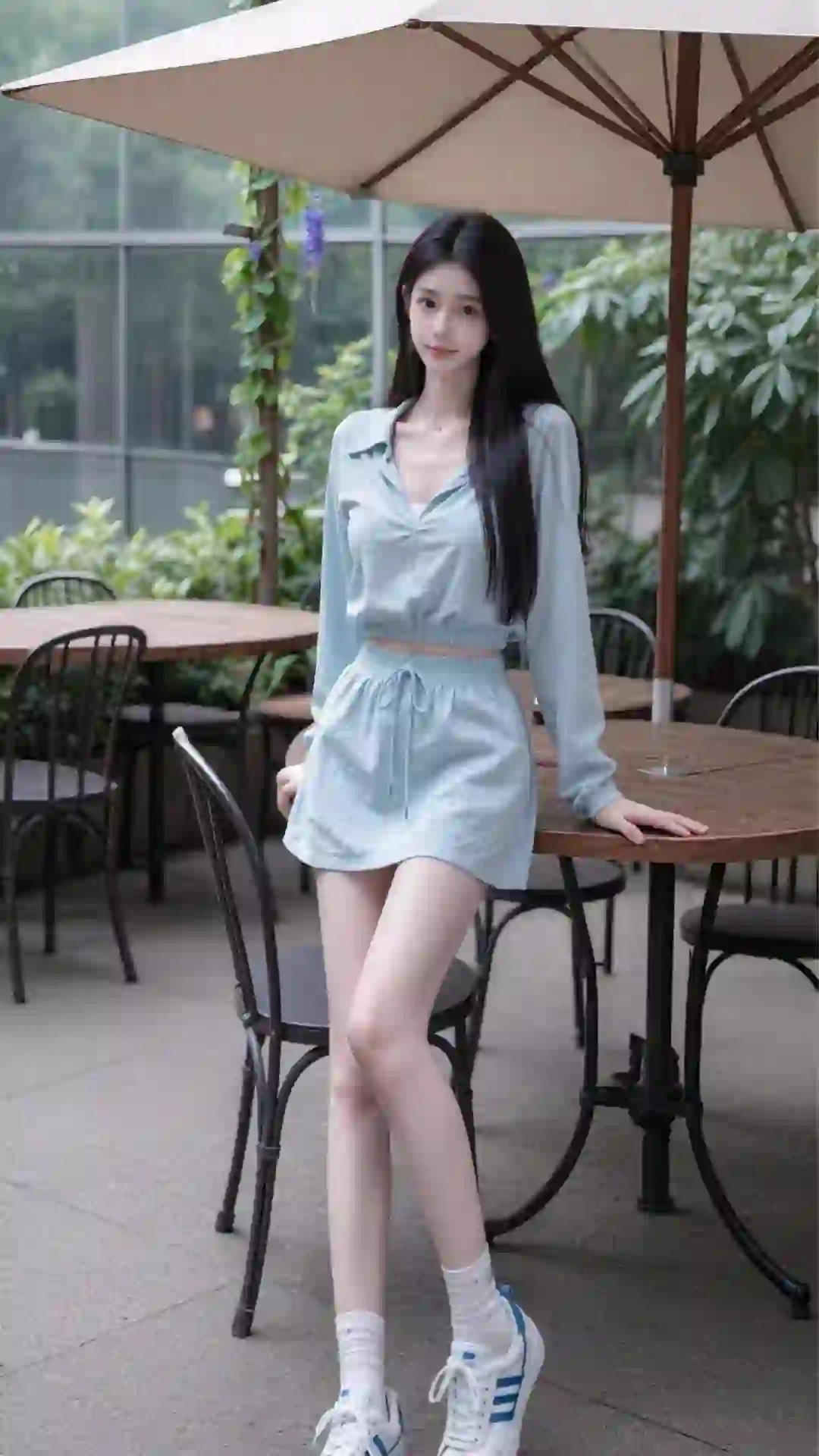 长发美女 小清新 户外 咖啡厅