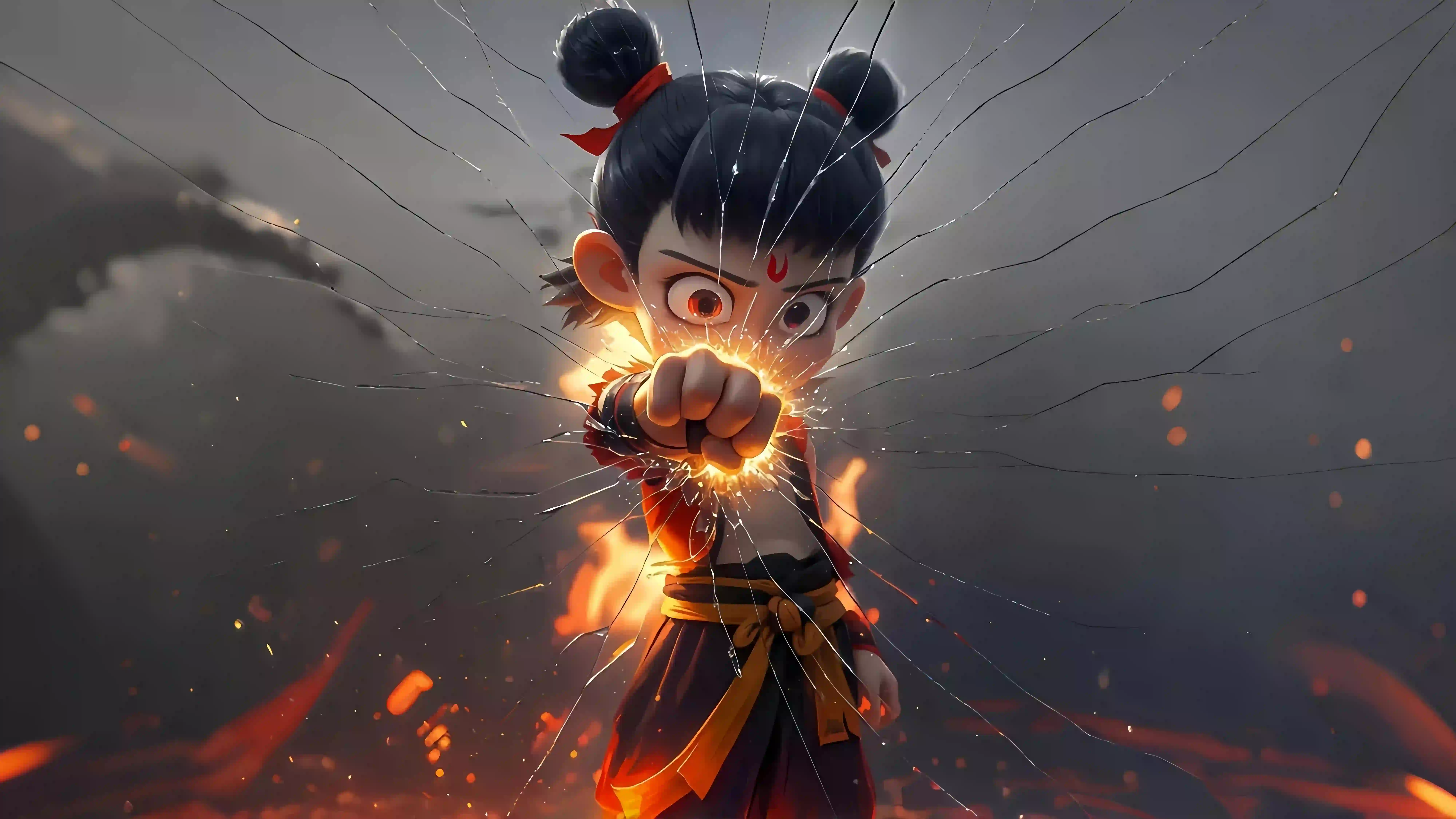 动漫 哪吒 魔童 碎玻璃 打碎屏幕 8k 