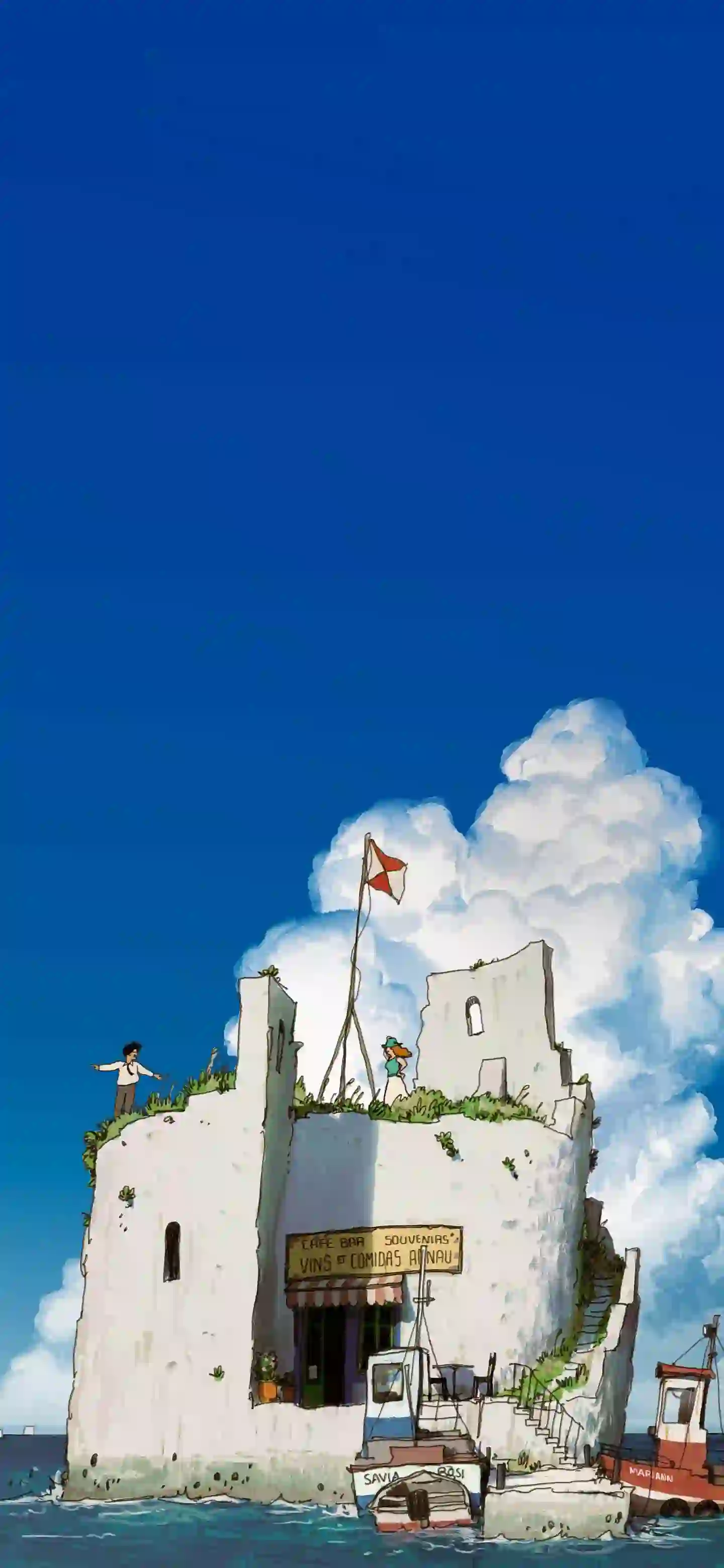 城堡 蓝天白云 小船