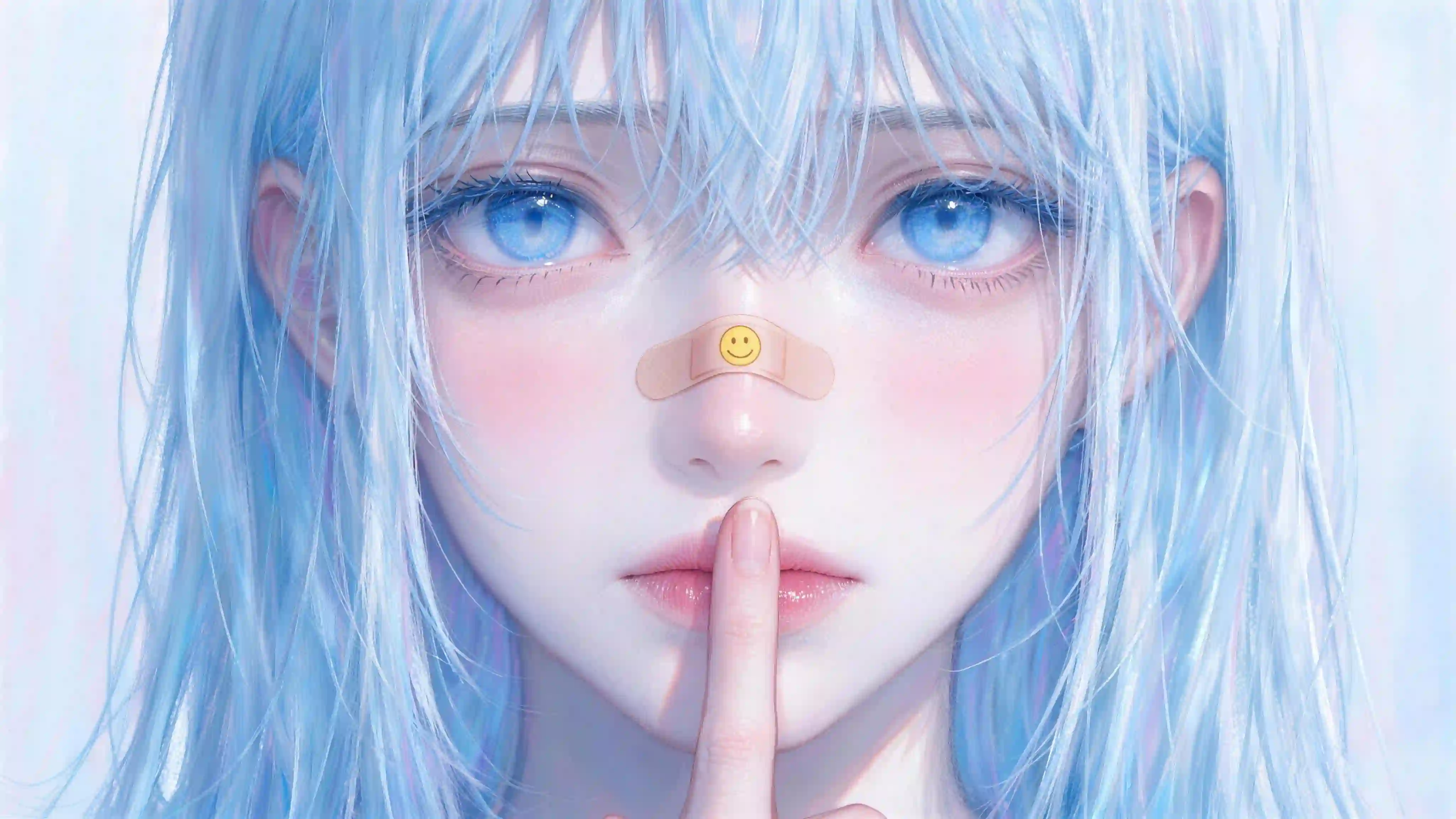蓝发少女 AI绘画 头像 特写 清新 唯美 创可贴
