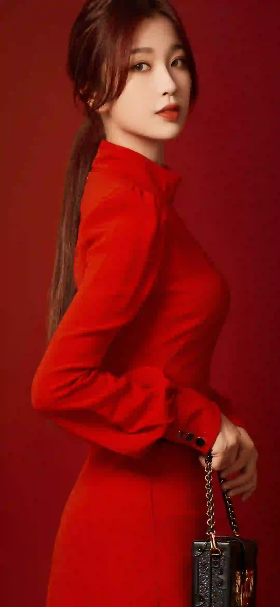 长发美女 性感美女 虞书欣 红色长裙