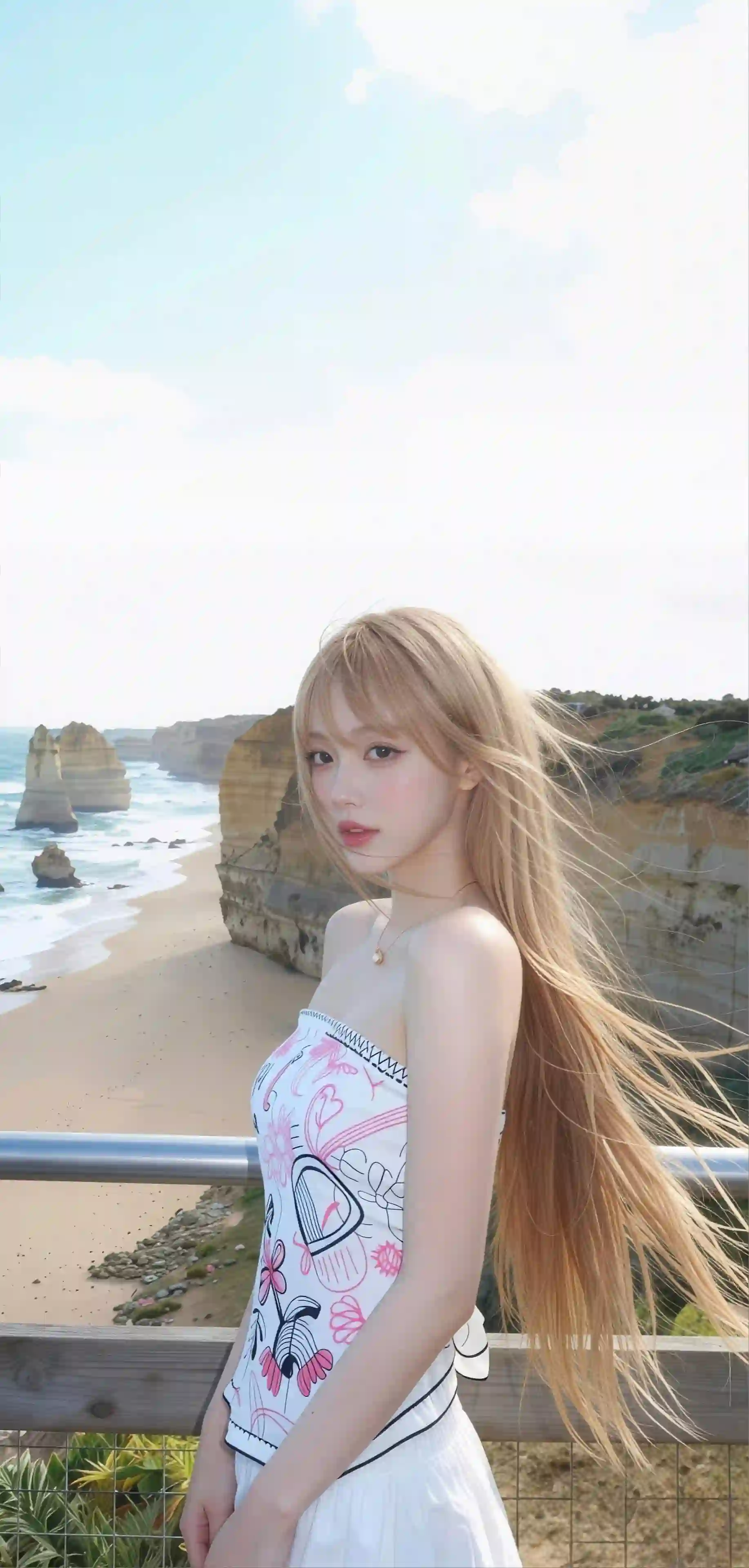 长发性感美女 长腿美女 清纯美女 抹胸穿搭 户外 海边