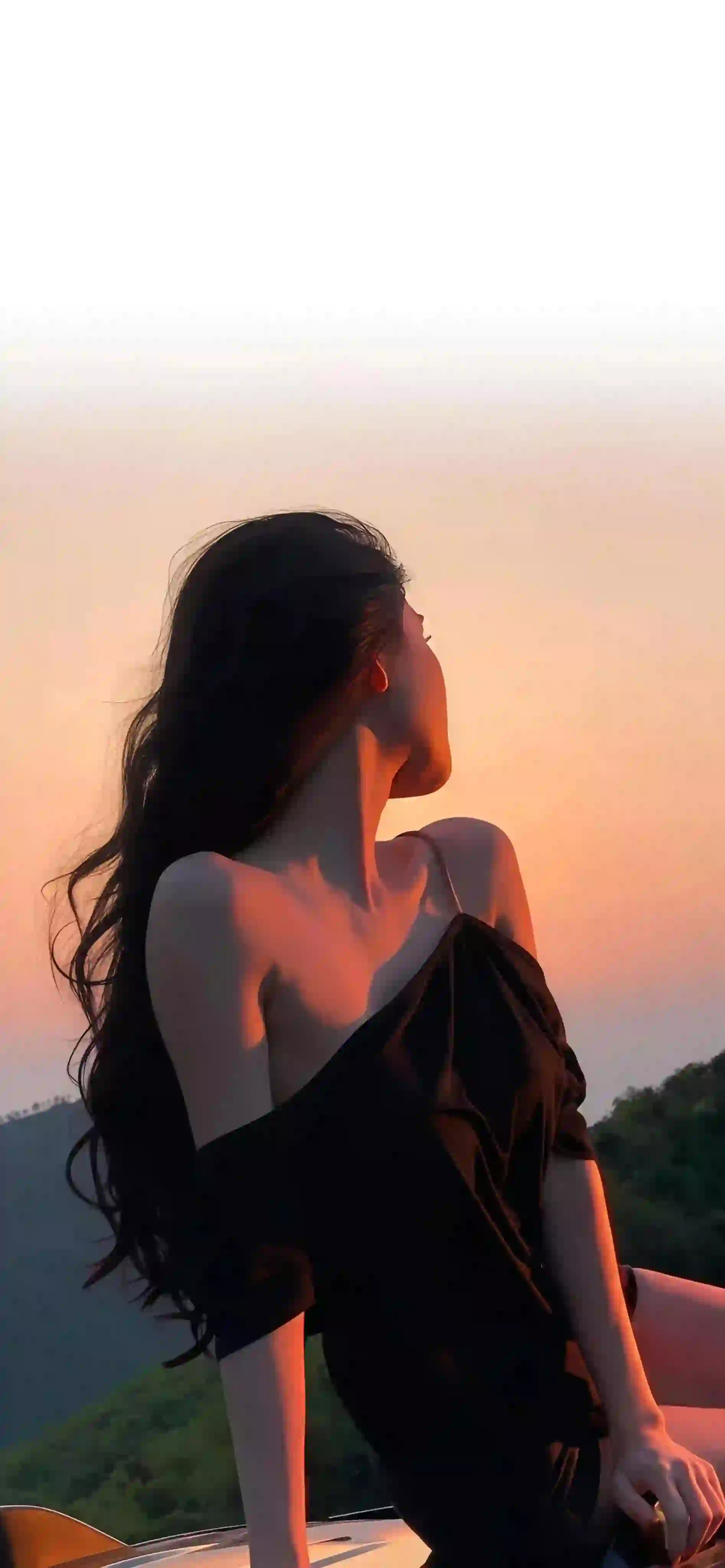 夕阳西下 长发性感美女 唯美