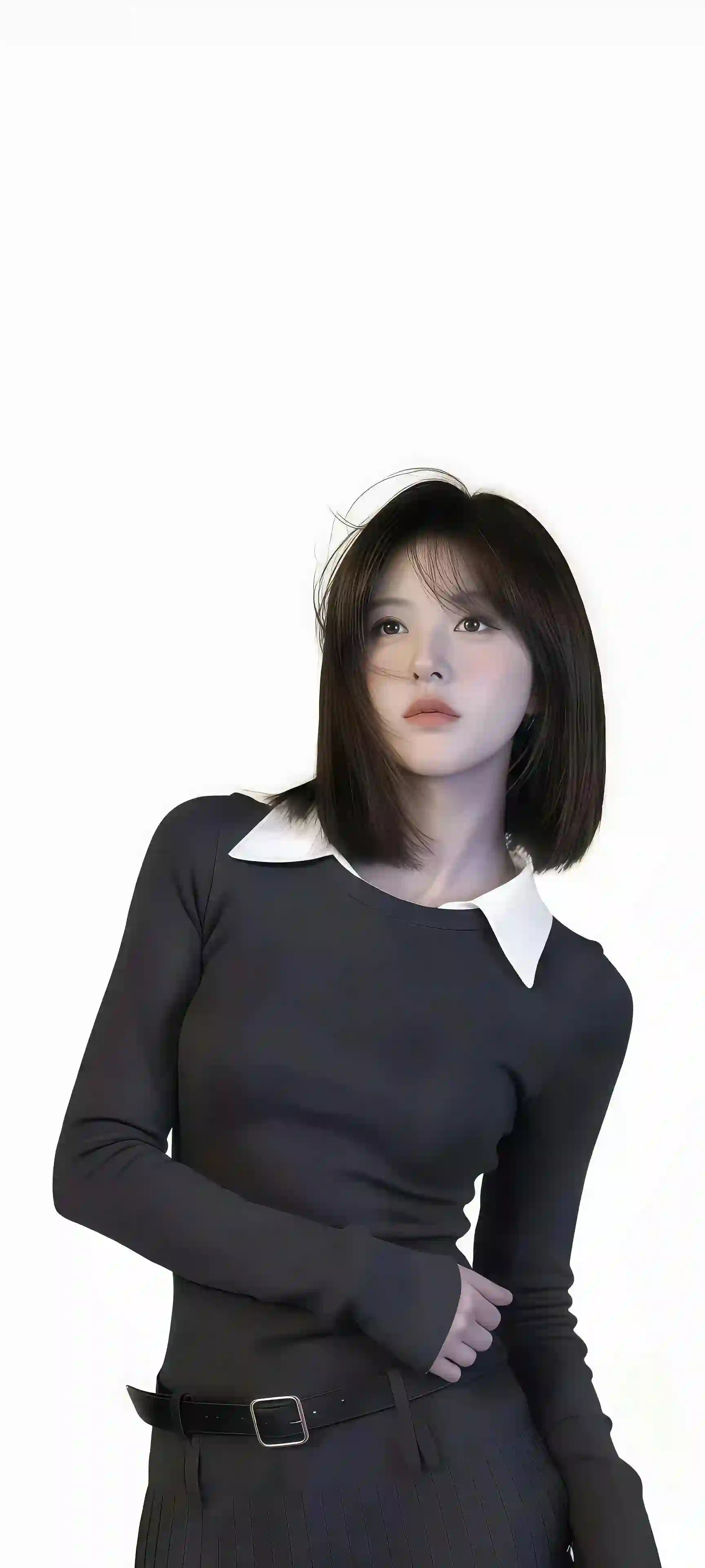 短发女孩 黑色穿搭 白色背景 冷艳 肖像