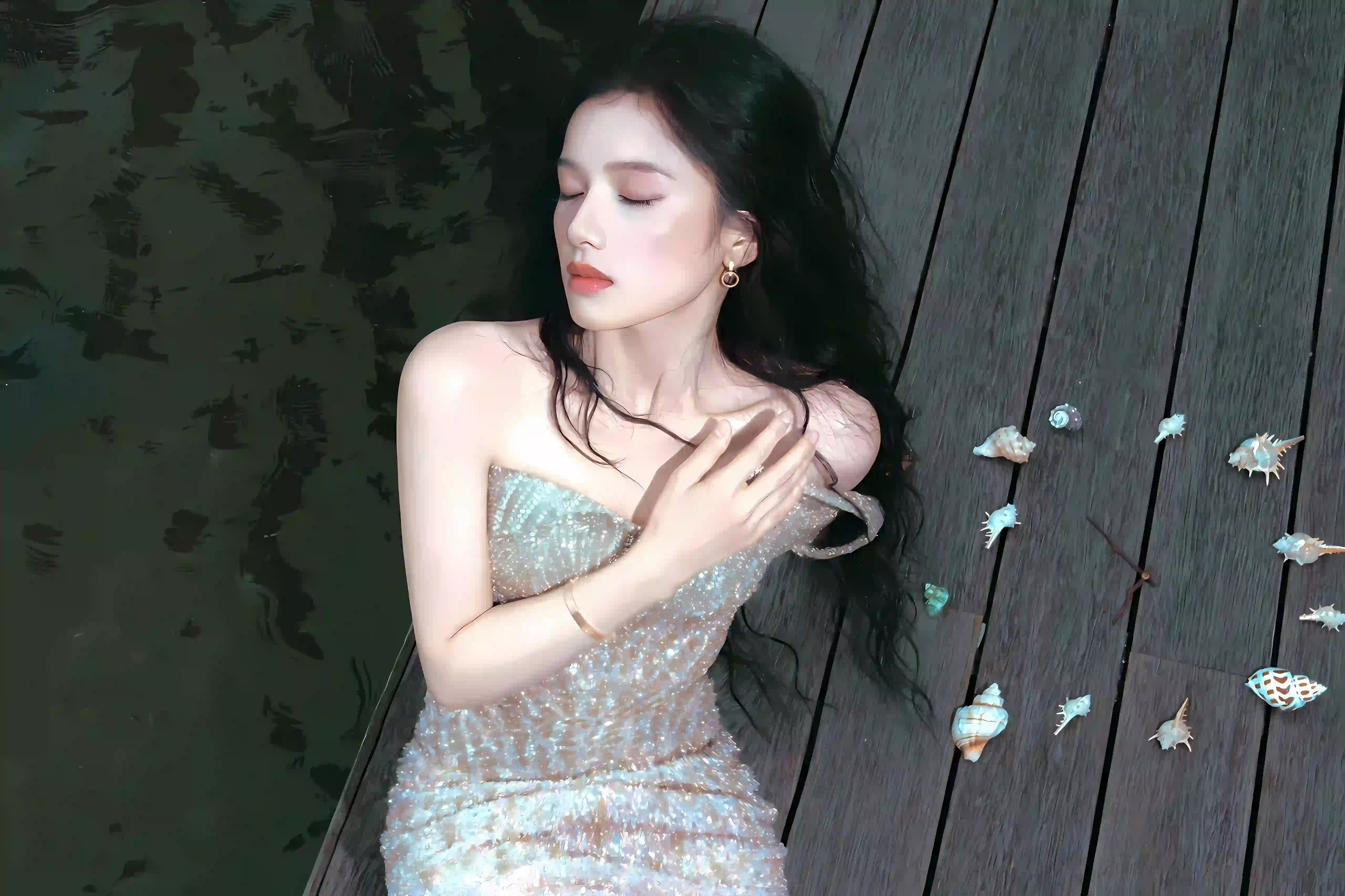 长发清纯美女 美女明星 张婧仪 贝壳时钟 性感