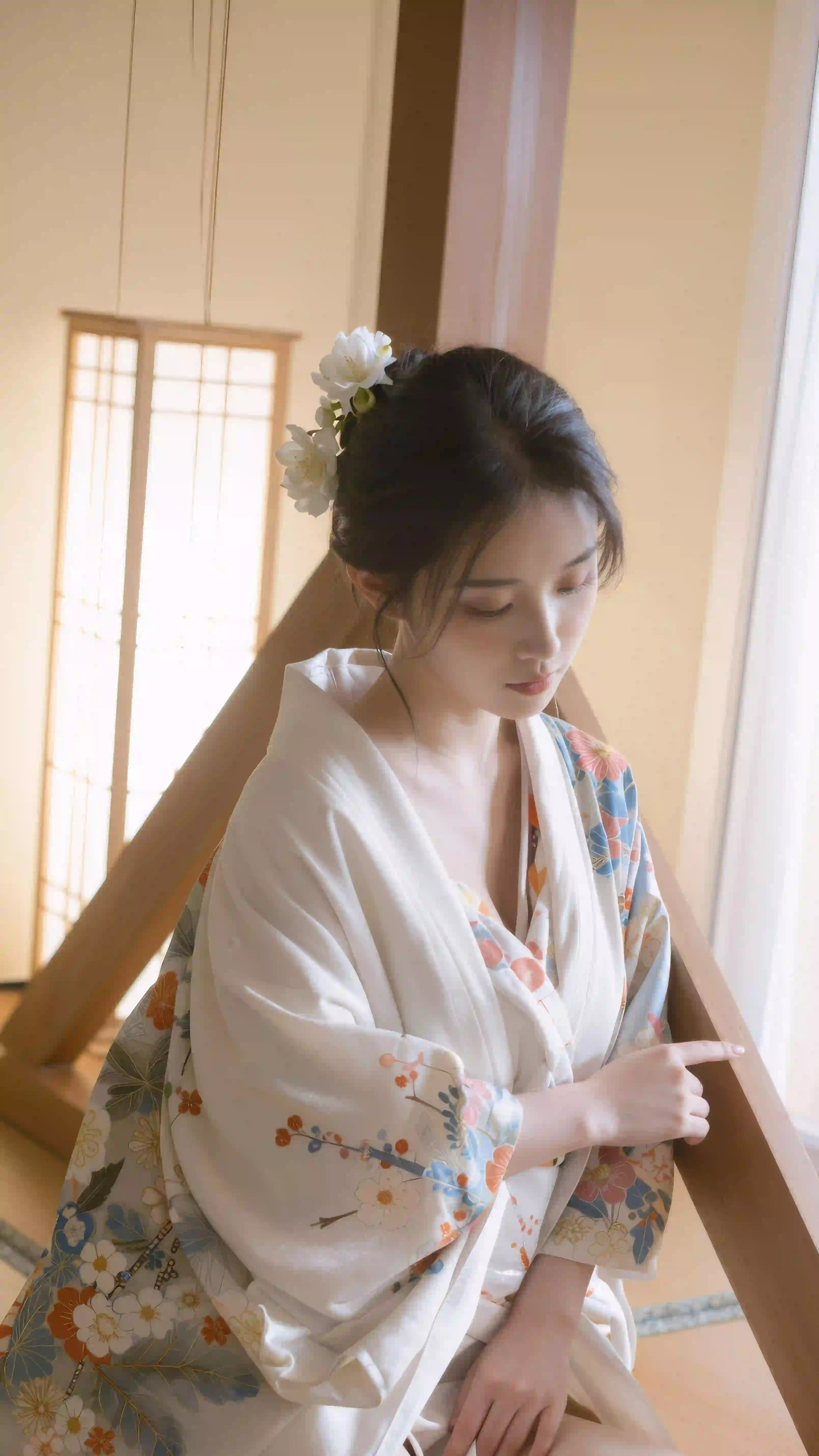 长发美女 白色头饰 和服美女 居家