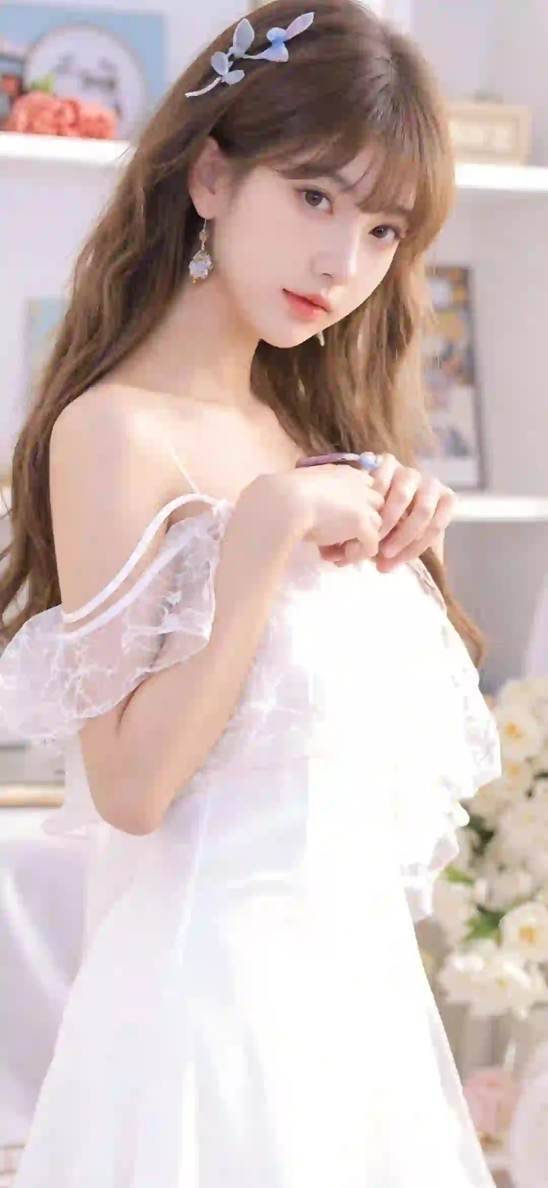 纯欲美女 白色长裙 吊带长裙 清纯美女