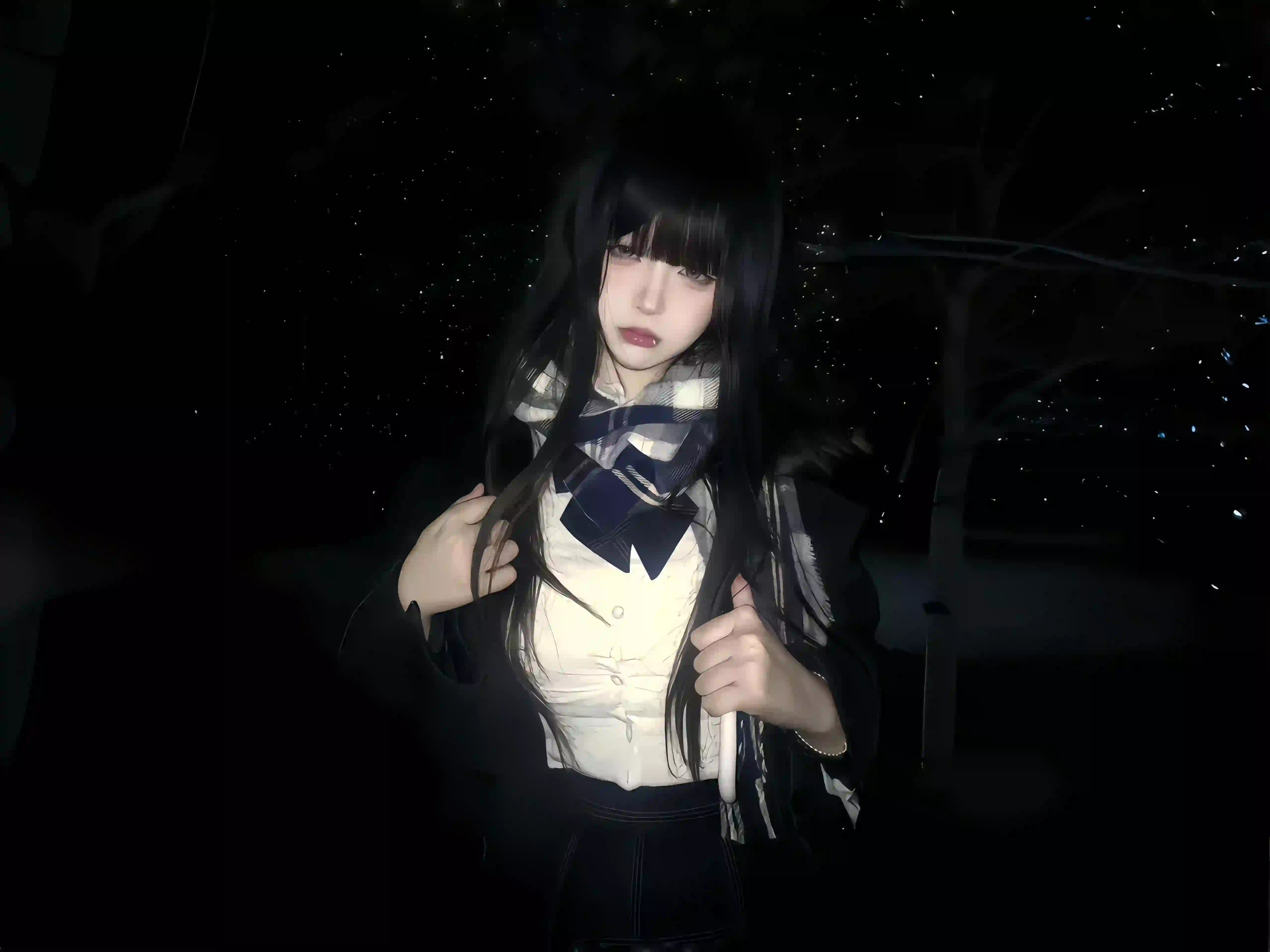 长发jk美女 夜晚 学院风