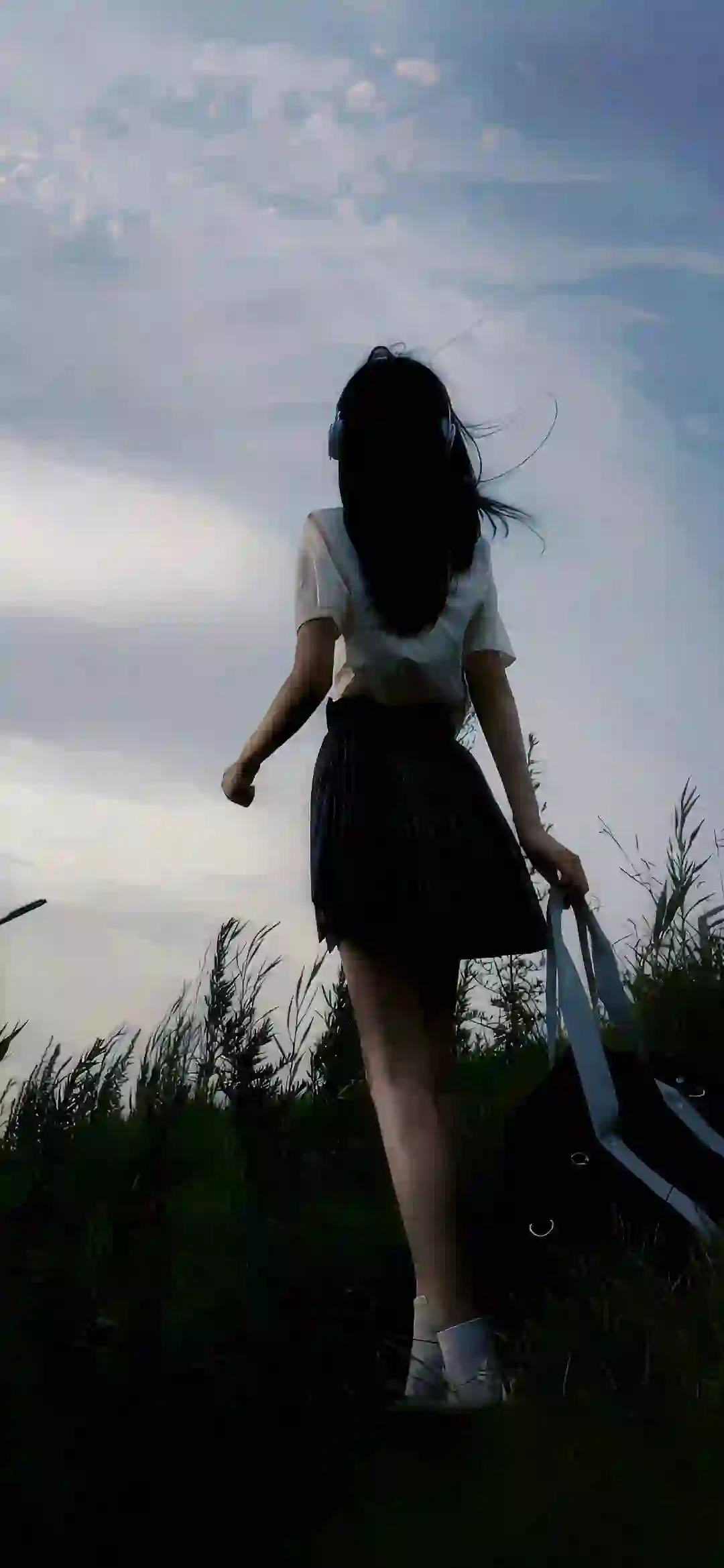 长发美女 jk美女 户外 耳机