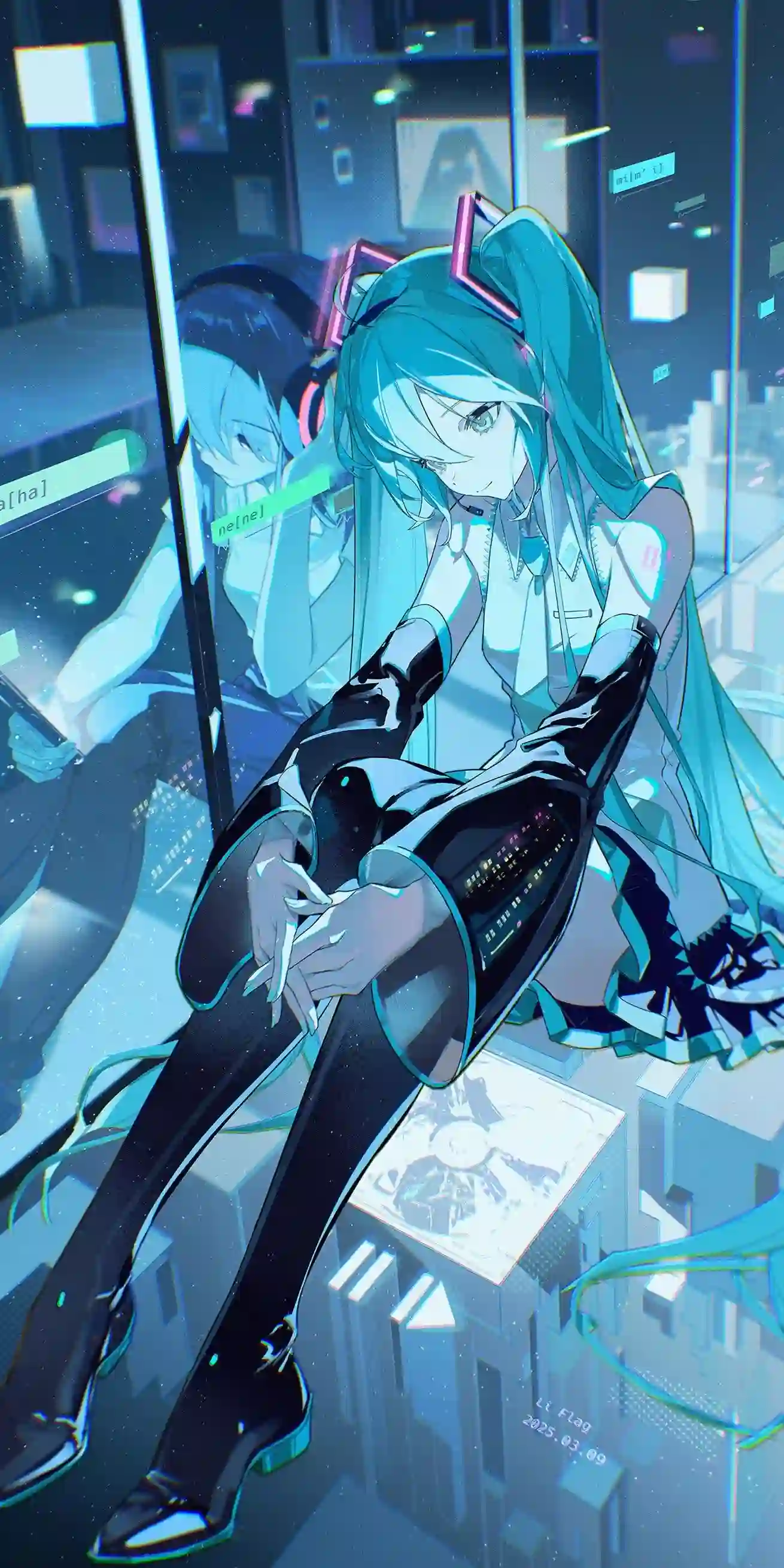 动漫女孩 二次元女孩 初音未来 双马尾 绿色头发
