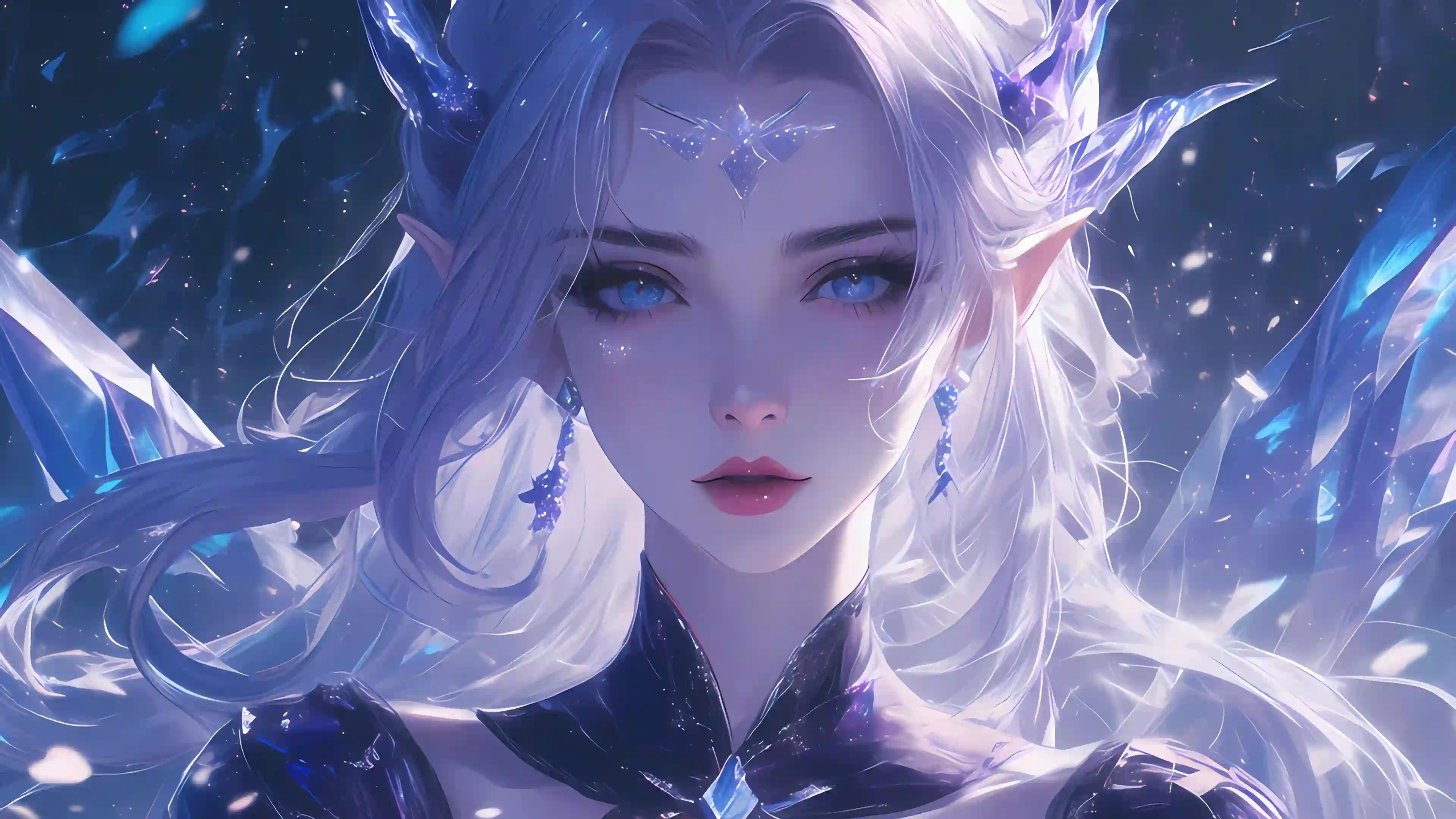深邃星空 淡紫色长发 蓝色眼眸的精灵耳 