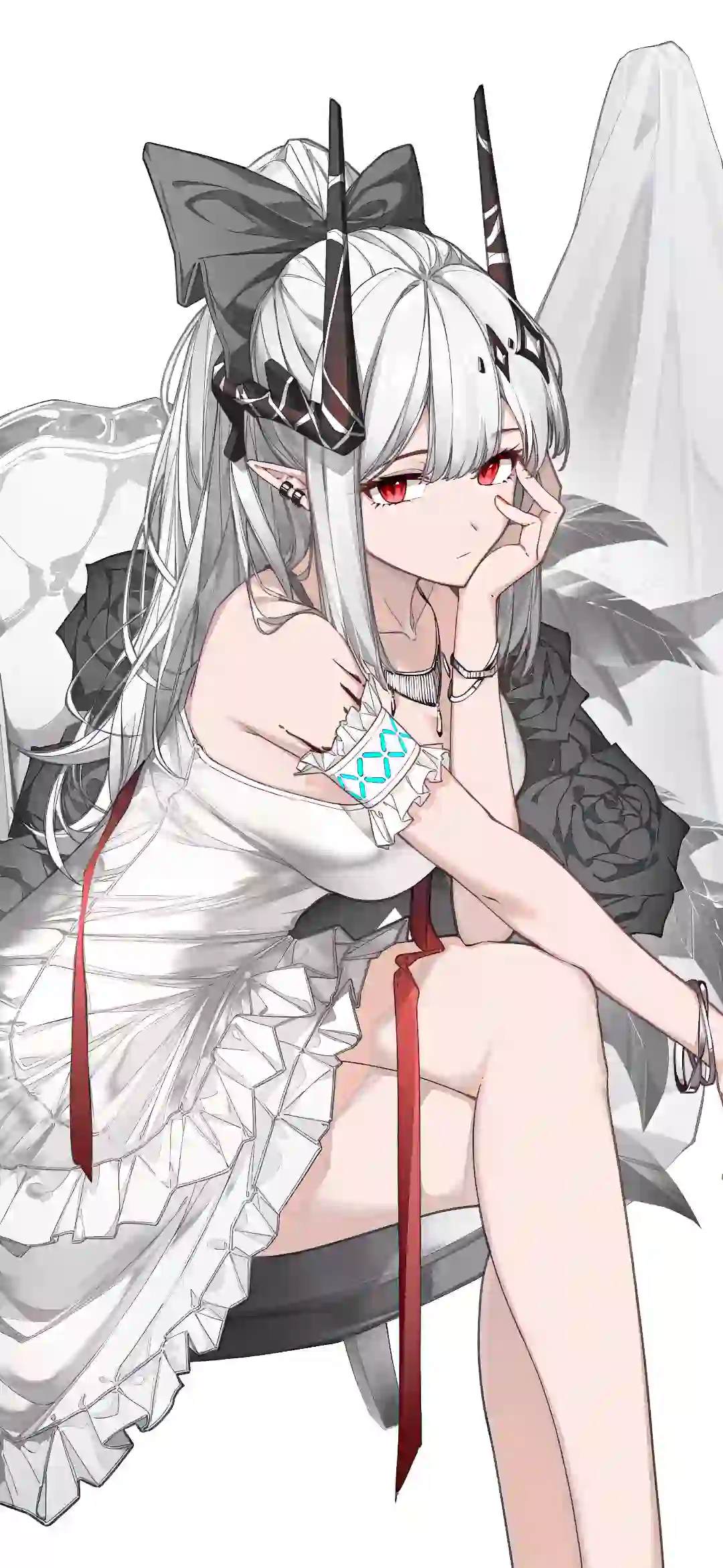 动漫女孩 二次元女孩 白色头发 长腿 