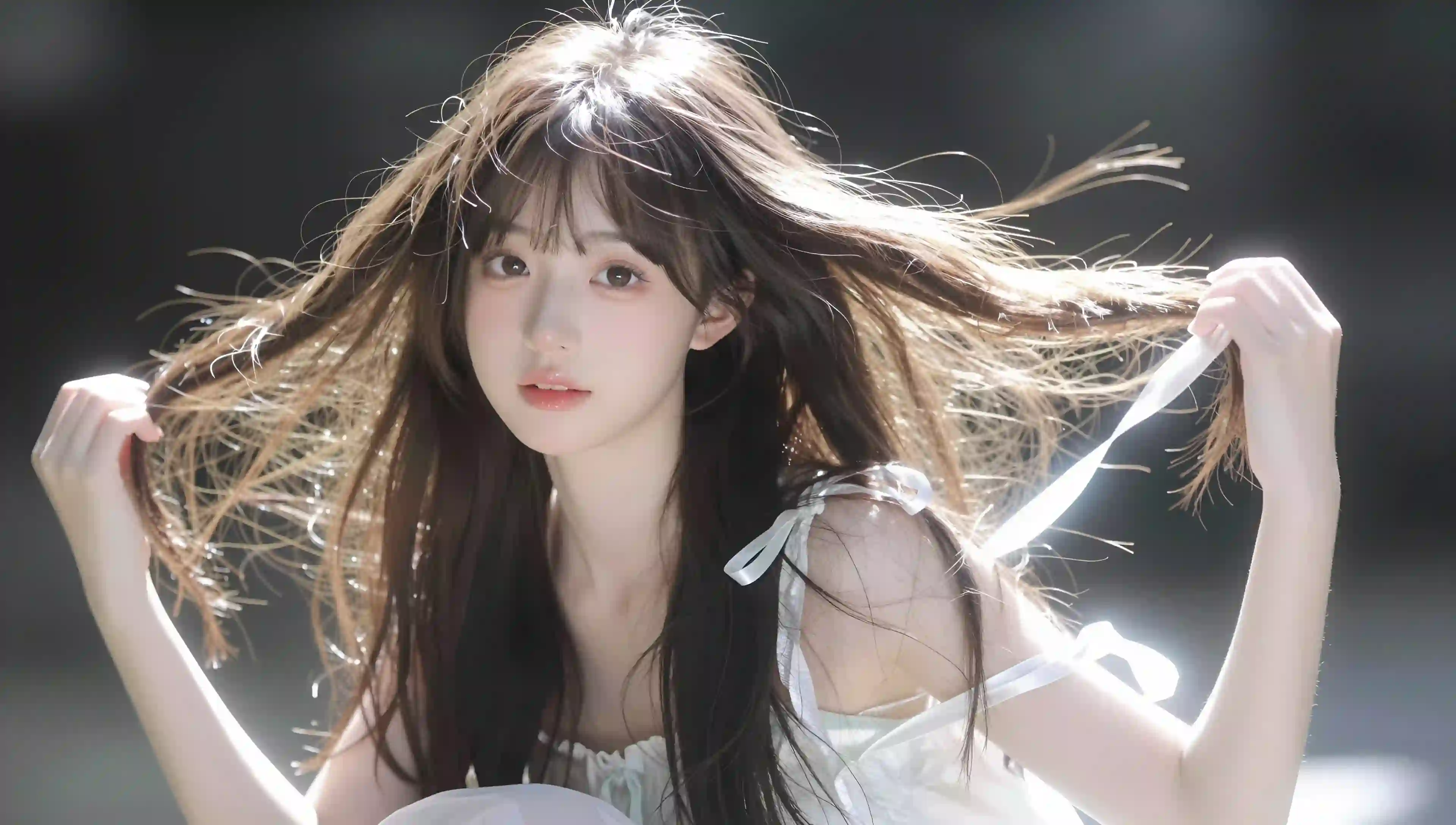 长发清纯美女 白色吊带 可爱 清纯