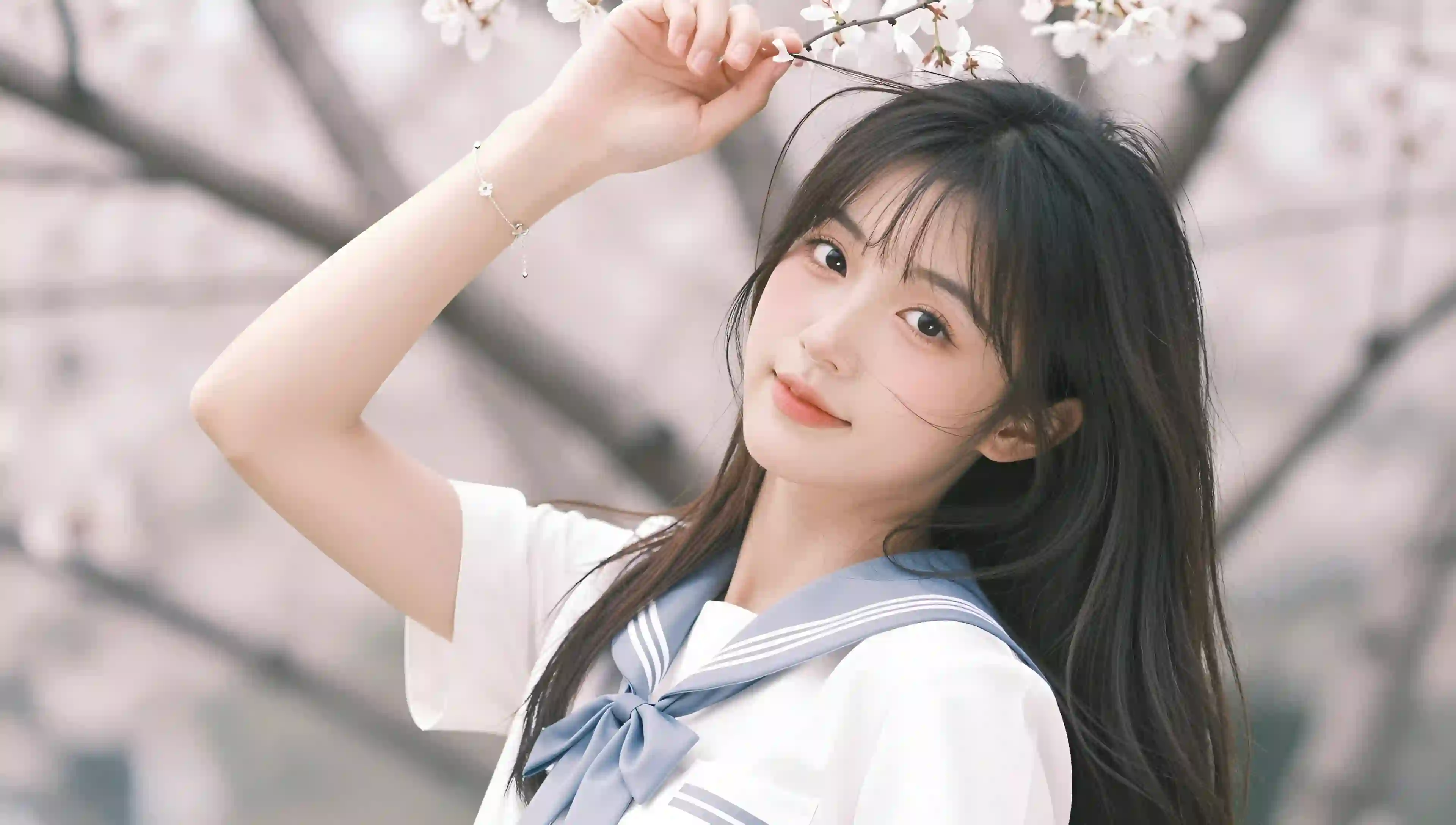 樱花 女孩 水手服 唯美 校园 壁纸