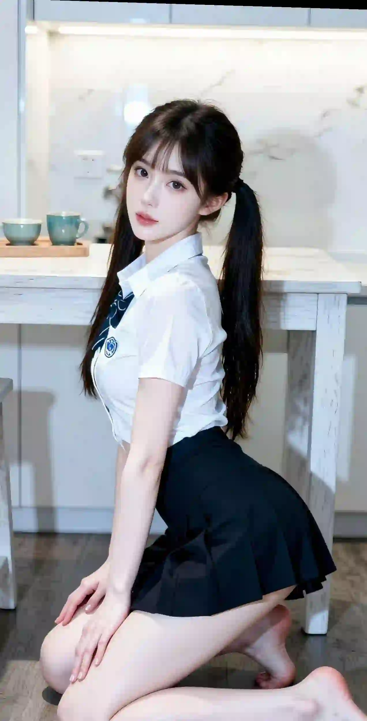 双马尾女孩 jk穿搭 白色衬衫 黑色短裙 教室场景 清纯