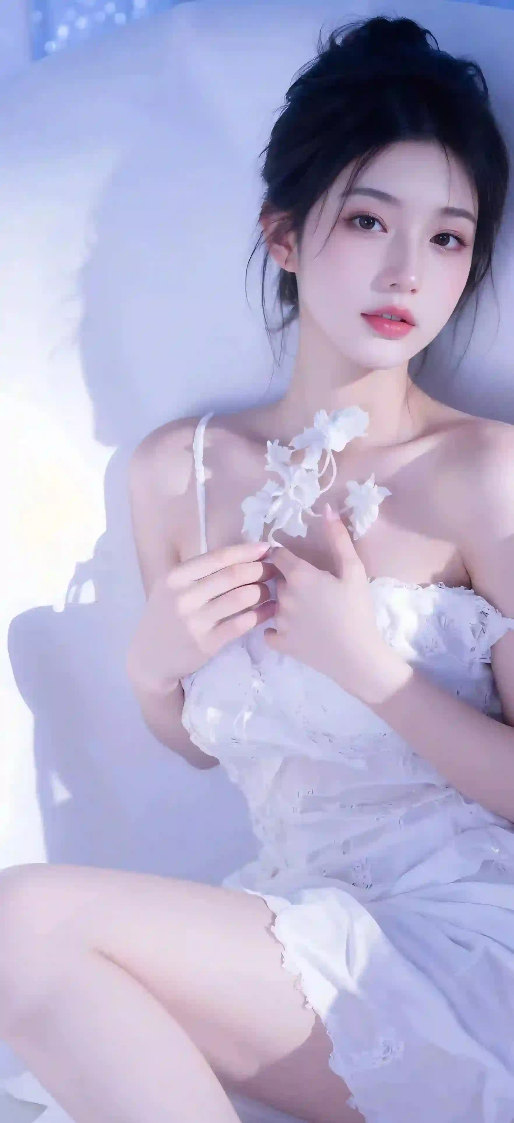 清纯 白色吊带裙 长腿 唯美 白色长裙 美腿
