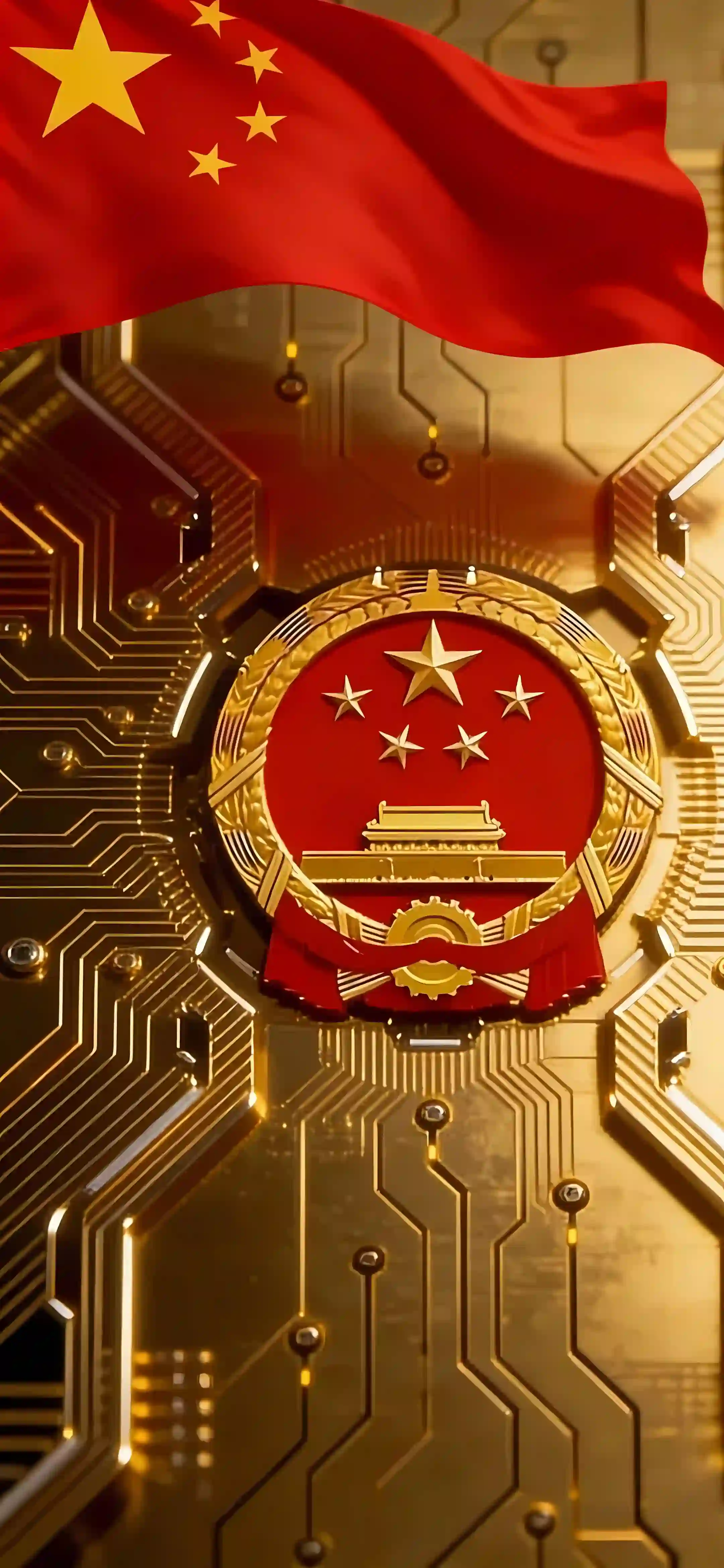 中国国旗 国徽 电路板 科技 红金配色 爱国