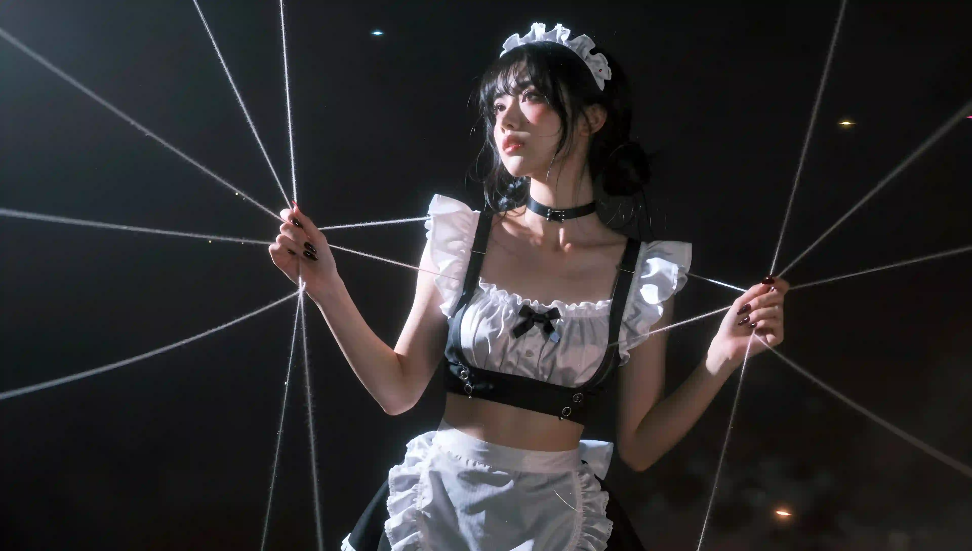 长发性感美女 女仆穿搭 项圈 黑色项圈