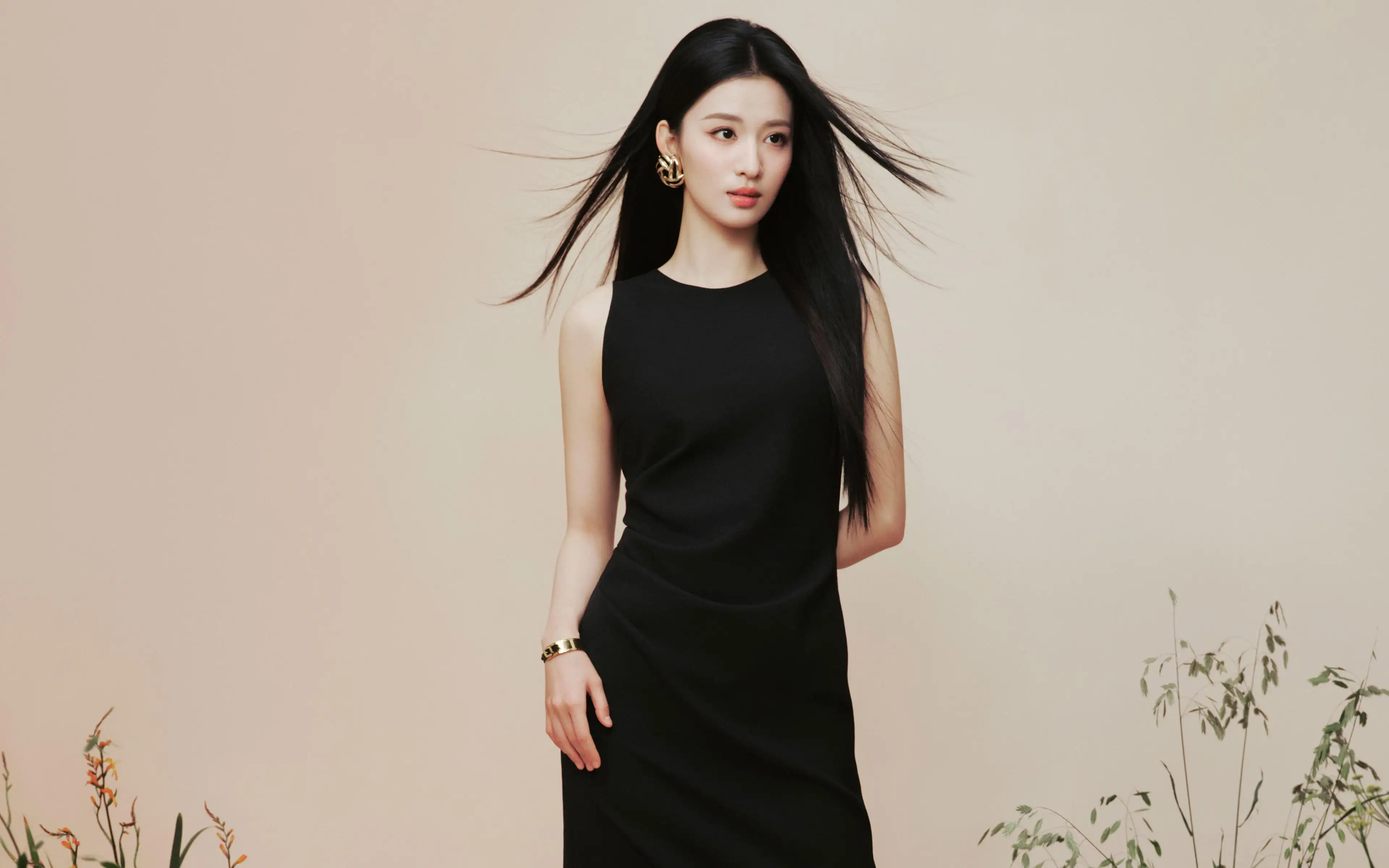 王楚然黑色长裙子4K美女壁纸