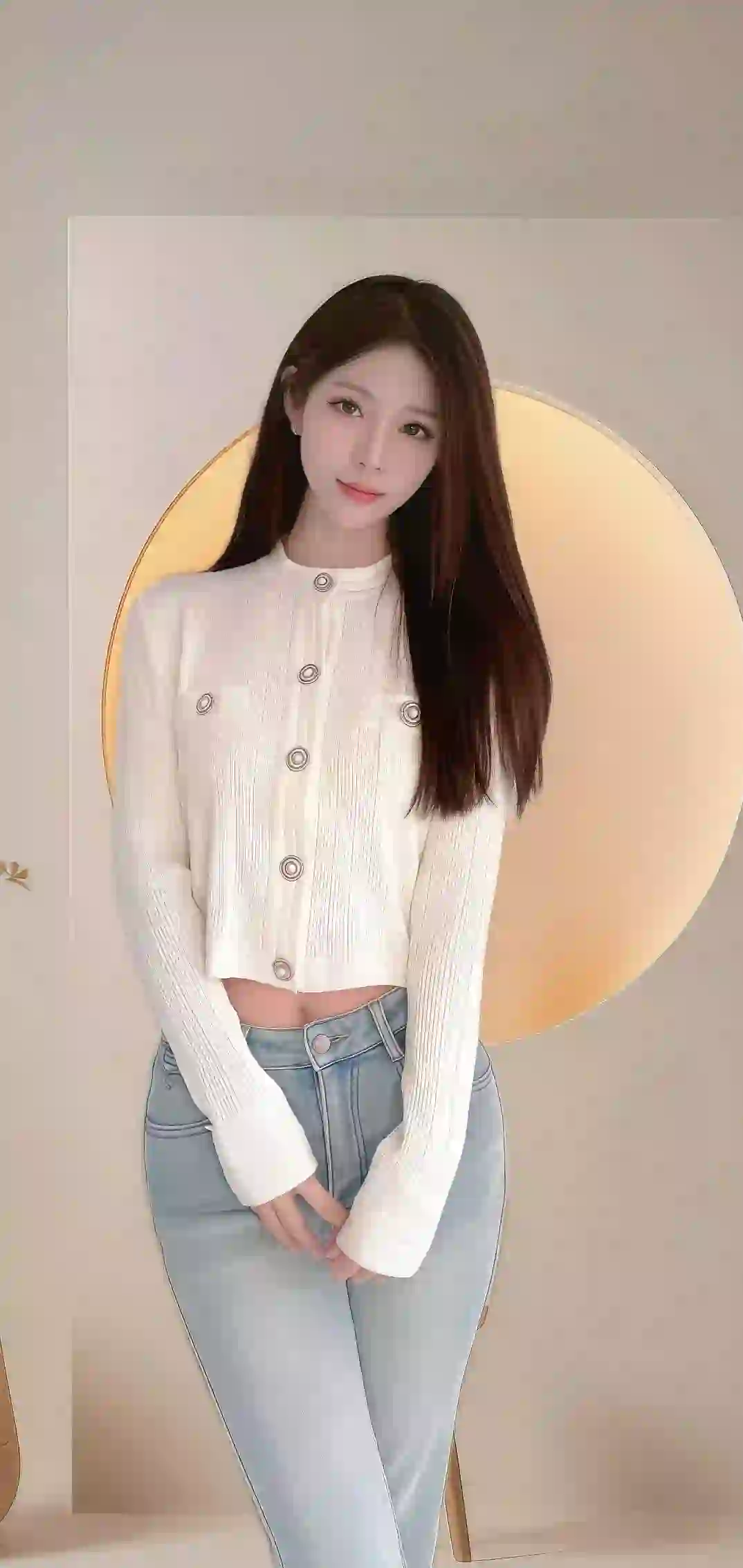 牛仔穿搭 长发美女 白色衣服