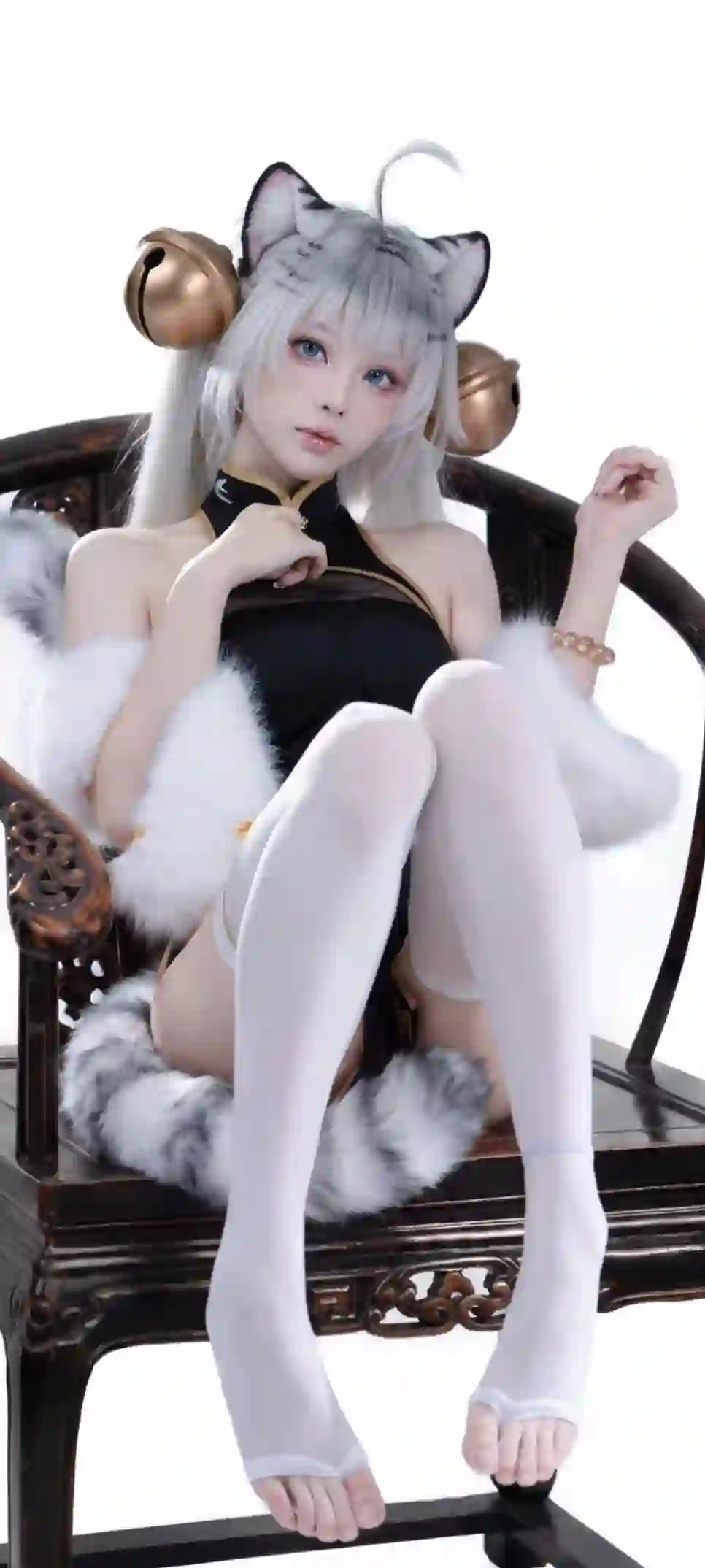 长发美腿 白色丝袜 丝袜美腿 白色头发 可爱猫耳