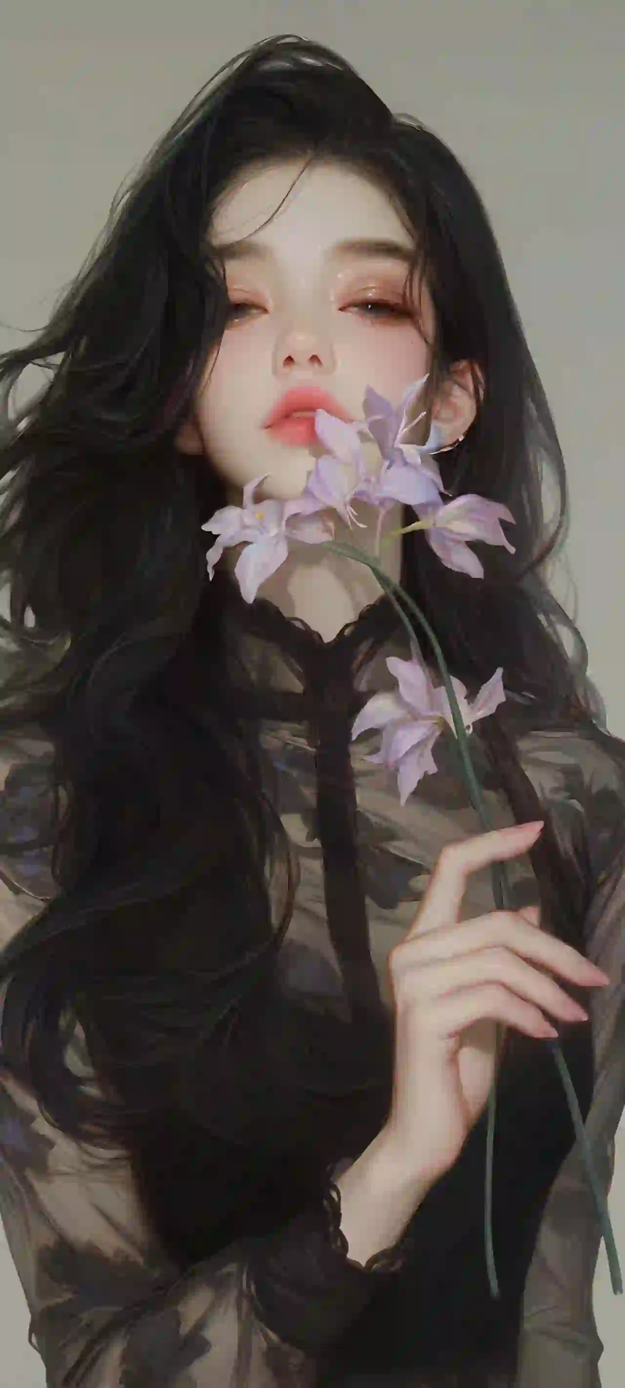 ai 拿着一束花的长发美女 酷飒