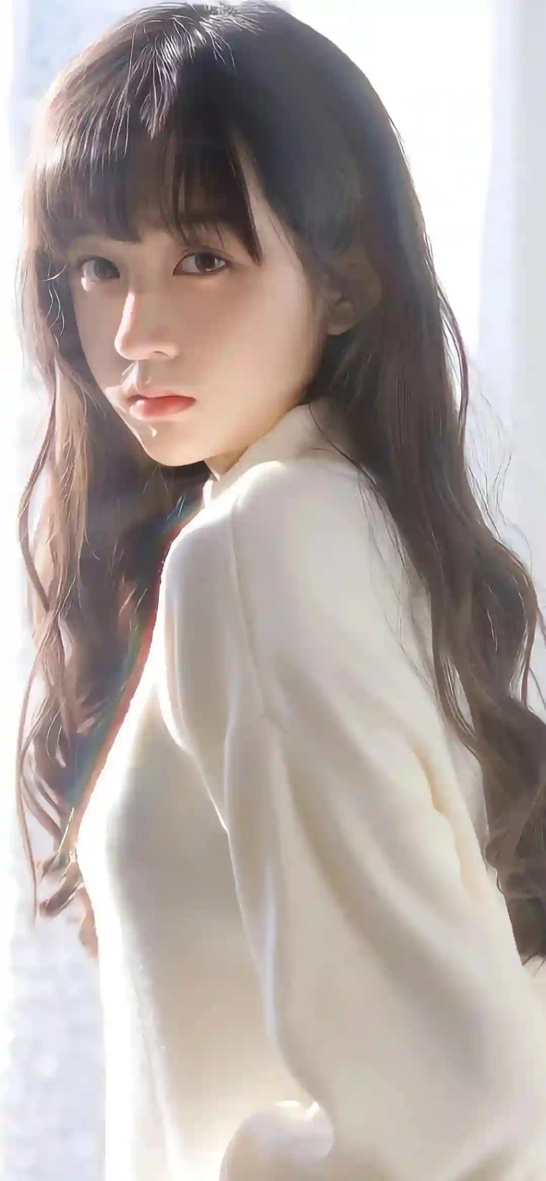 美女 长发美女 白色衣服 回眸 长发清纯美女