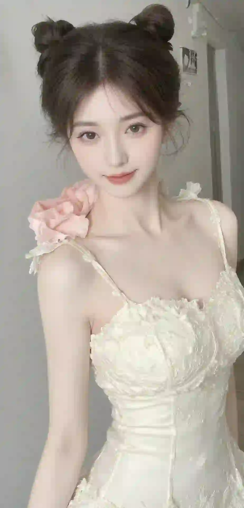 丸子头发型 可爱甜美女孩 吊带