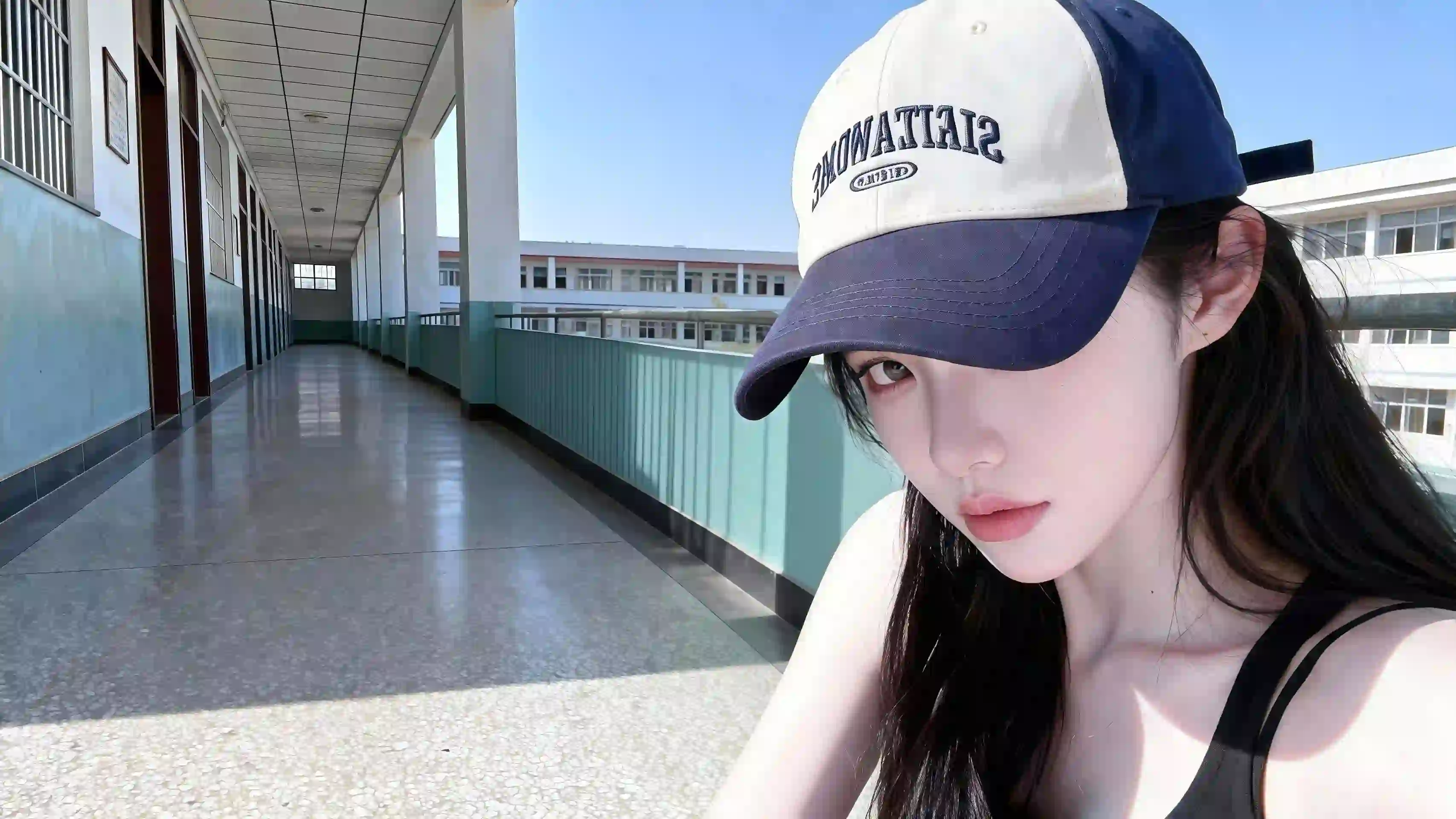 棒球帽 长发清纯美女 户外