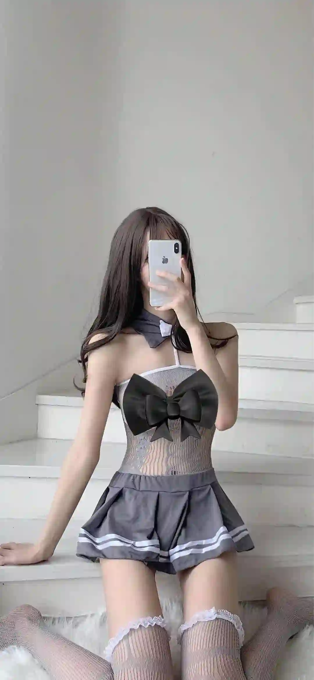 JK制服 少女 蝴蝶结 灰色百褶裙 镜前自拍 性感