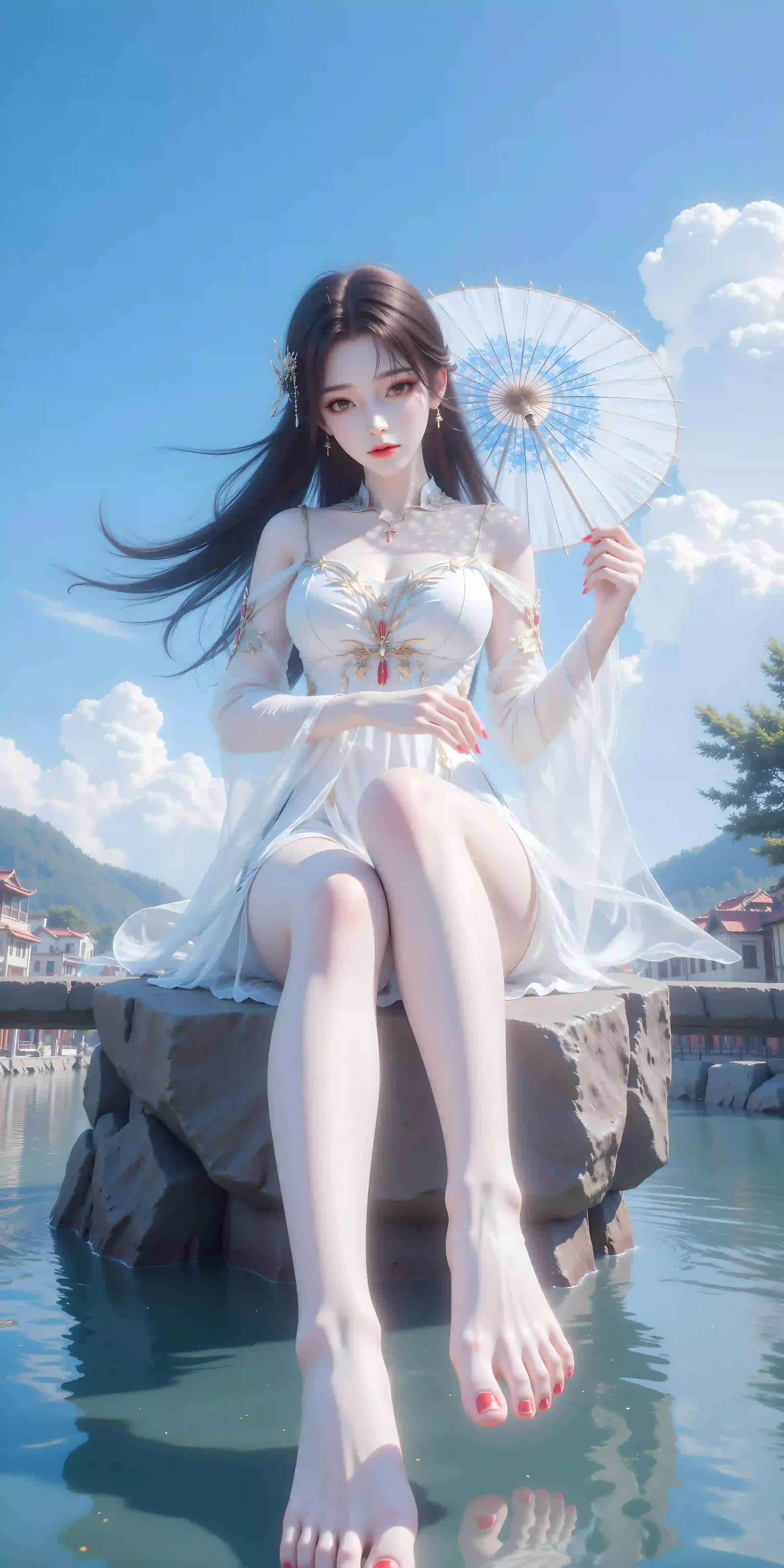 AI 长发女孩 长腿女孩 古风