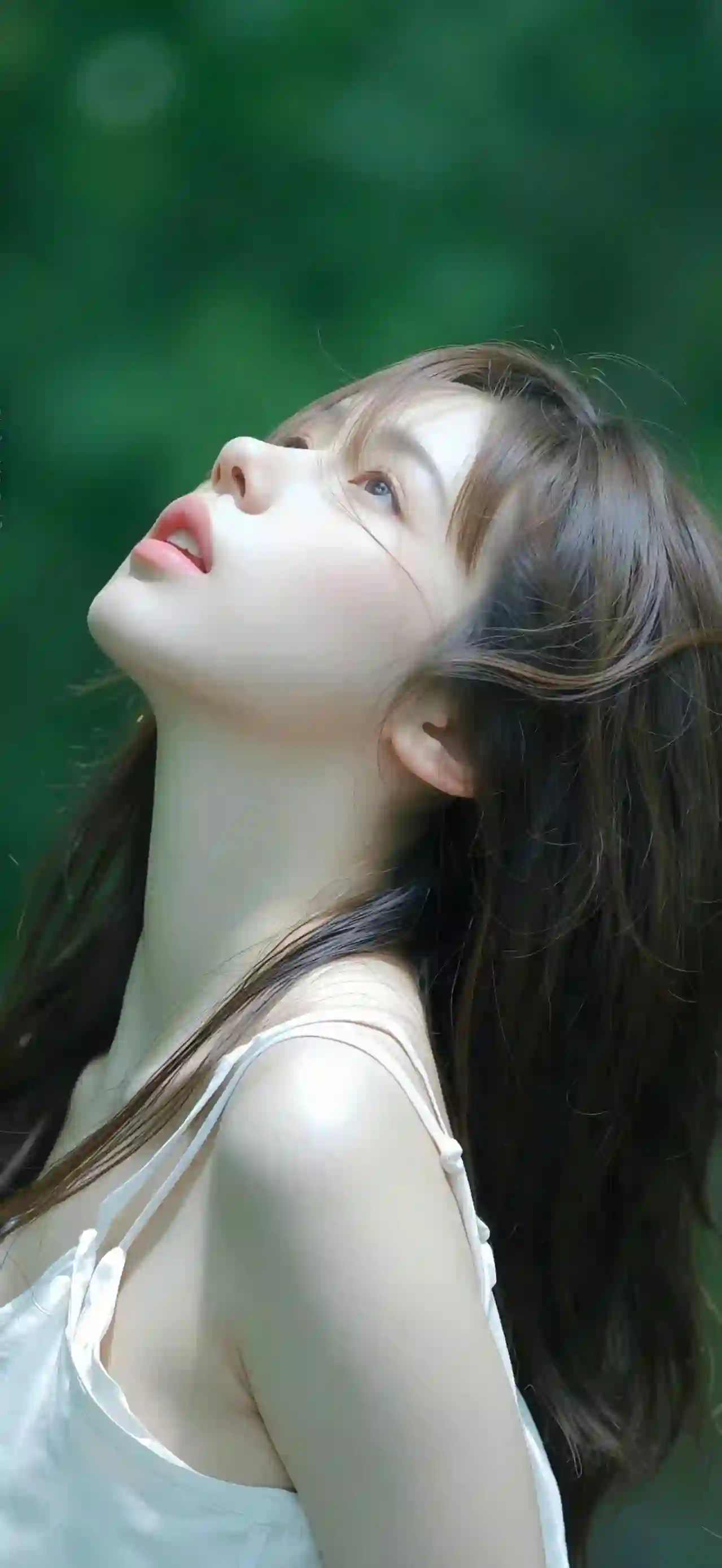 长发美女 清纯 唯美 白色吊带长裙