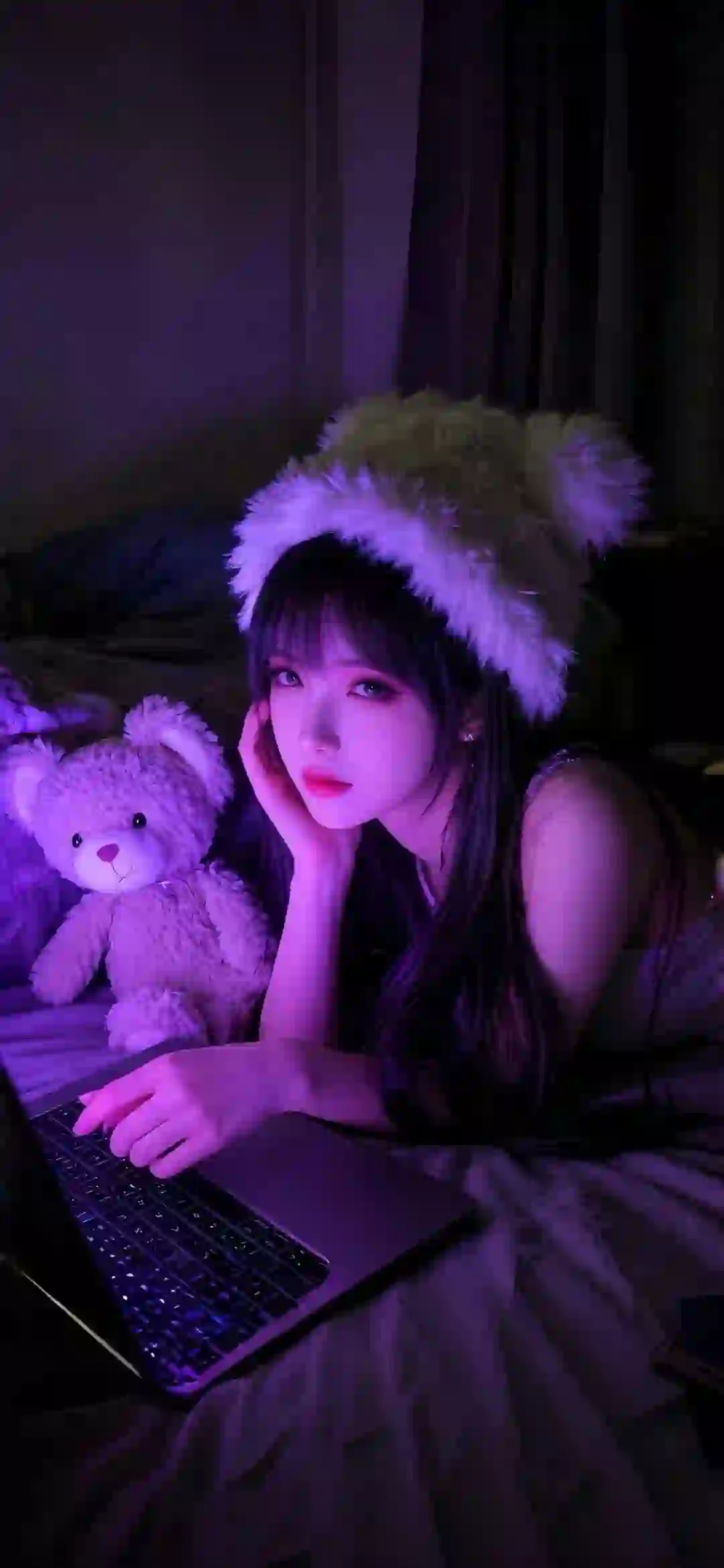 可爱帽子 小熊 紫色