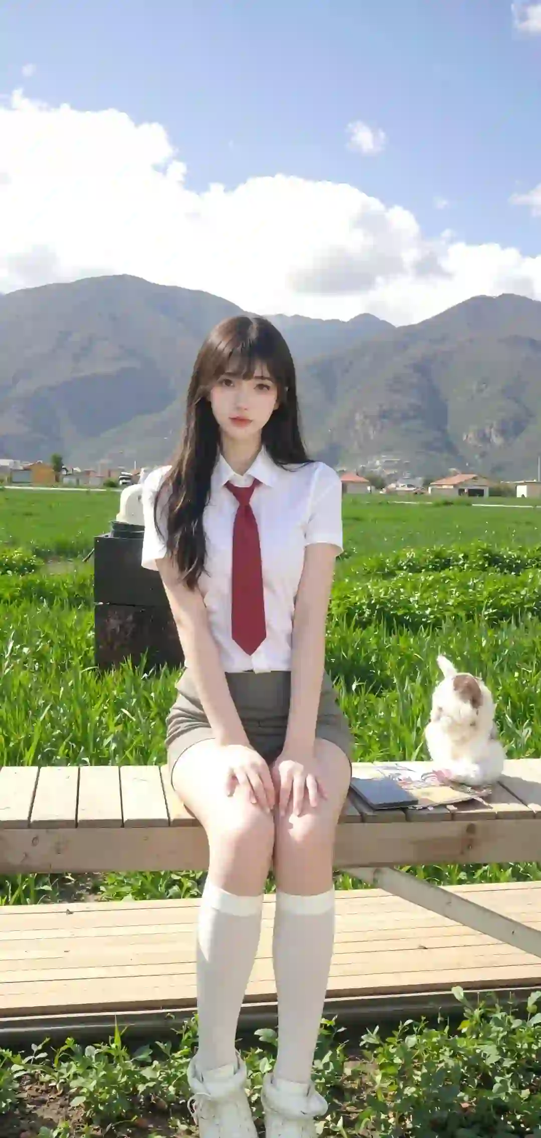 长发美女 jk 丝袜 白色丝袜 户外