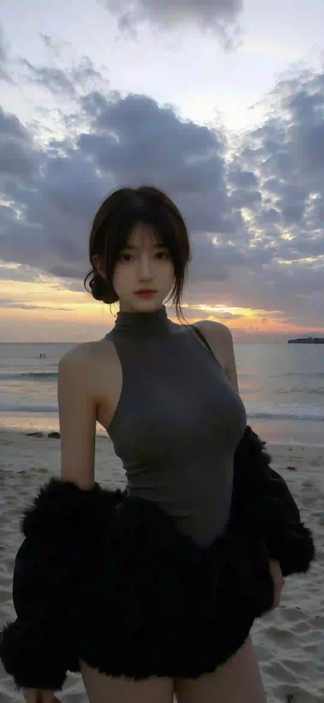 户外 性感美女 海