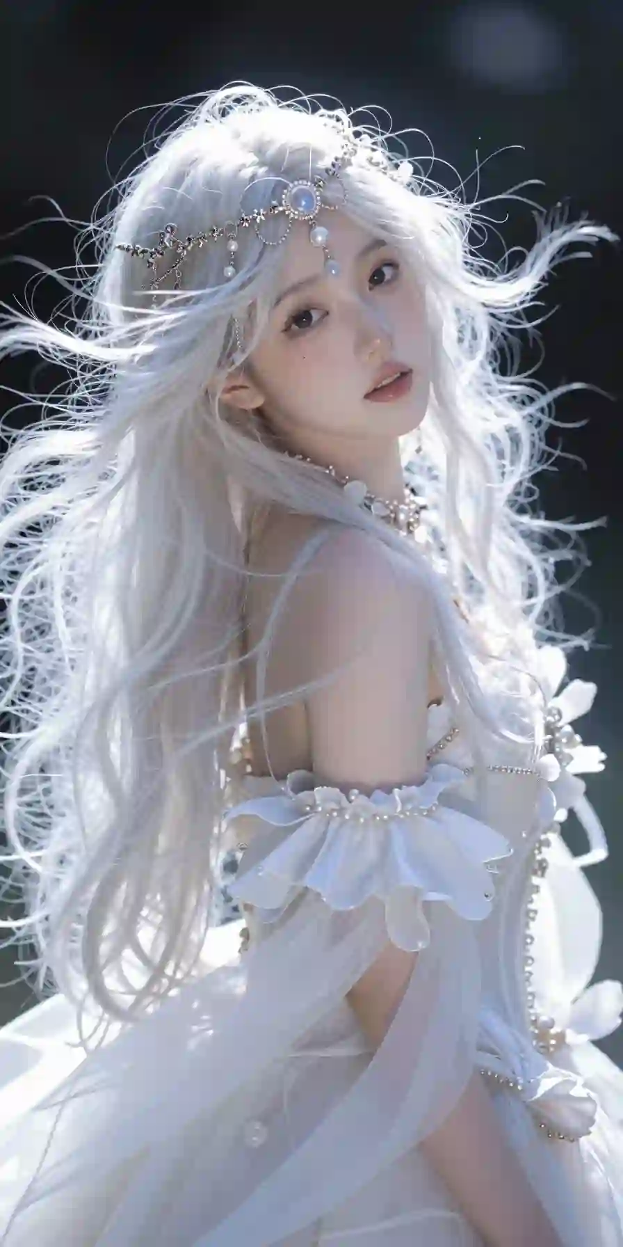 长发美女 Ai美女 白色长裙 梦幻 清纯美女 白色长发