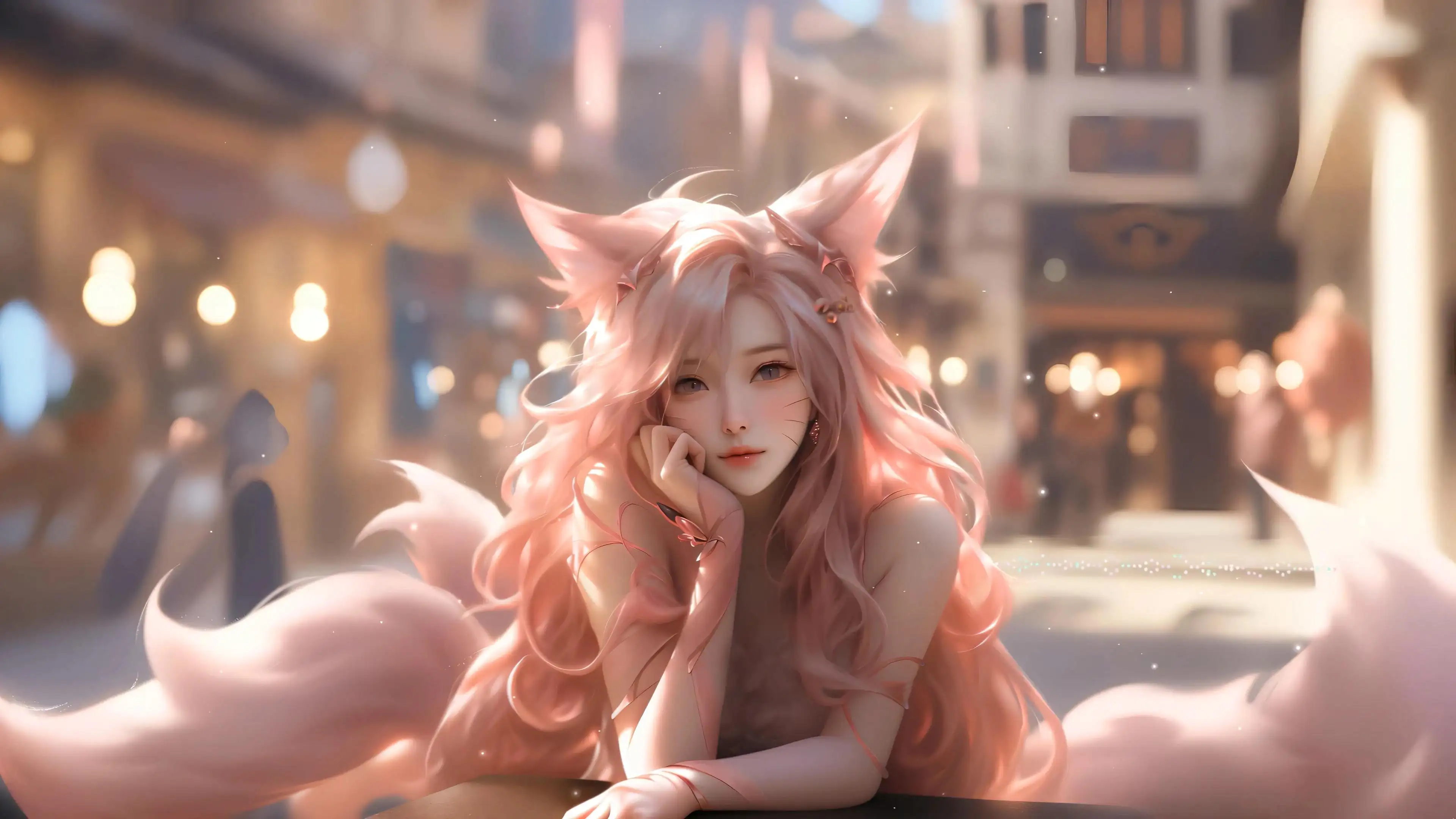 阿狸 美女兽耳 长卷发 唯美 4K动漫壁纸