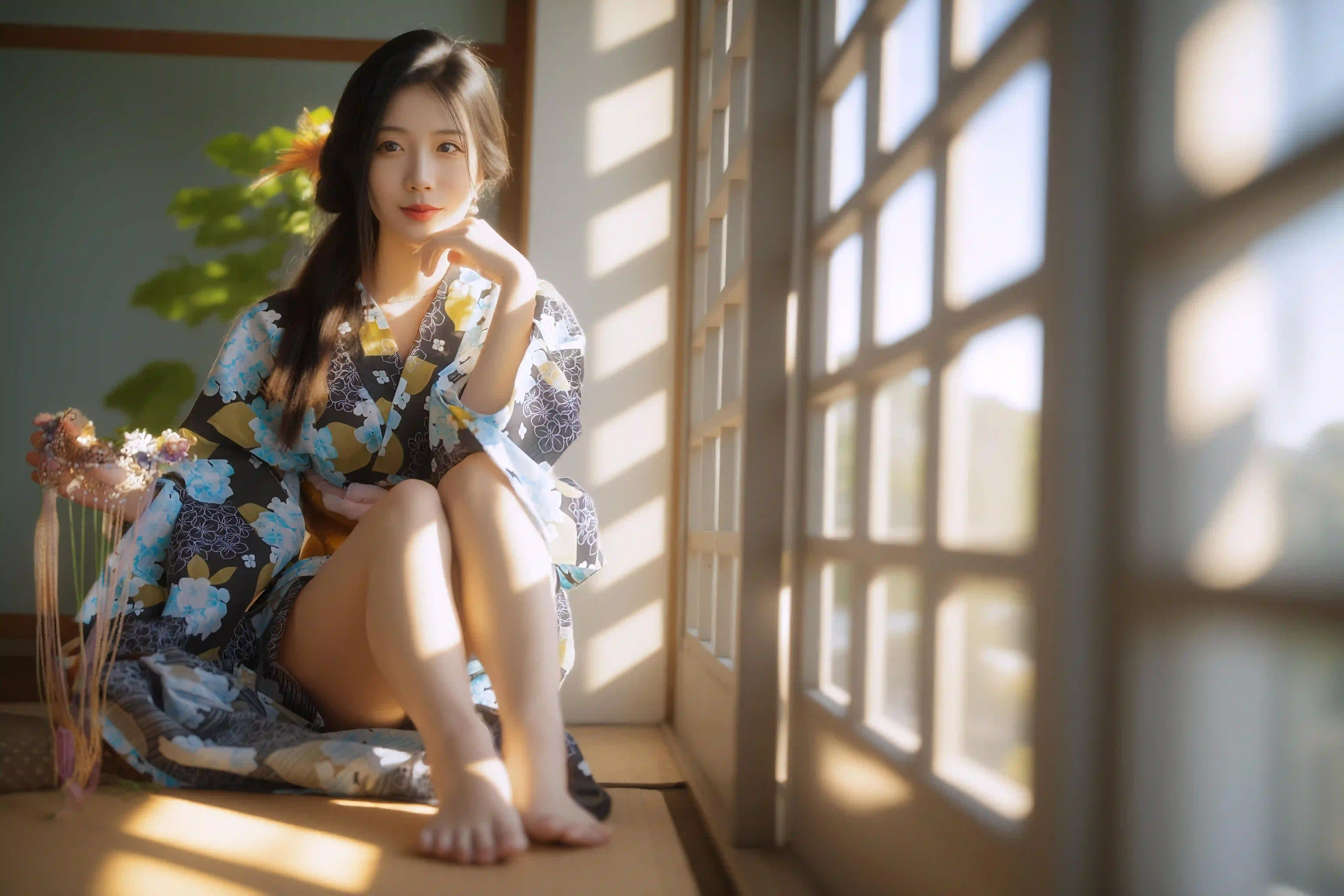 长发性感美女 和服穿搭 长腿美女 性感 大长腿